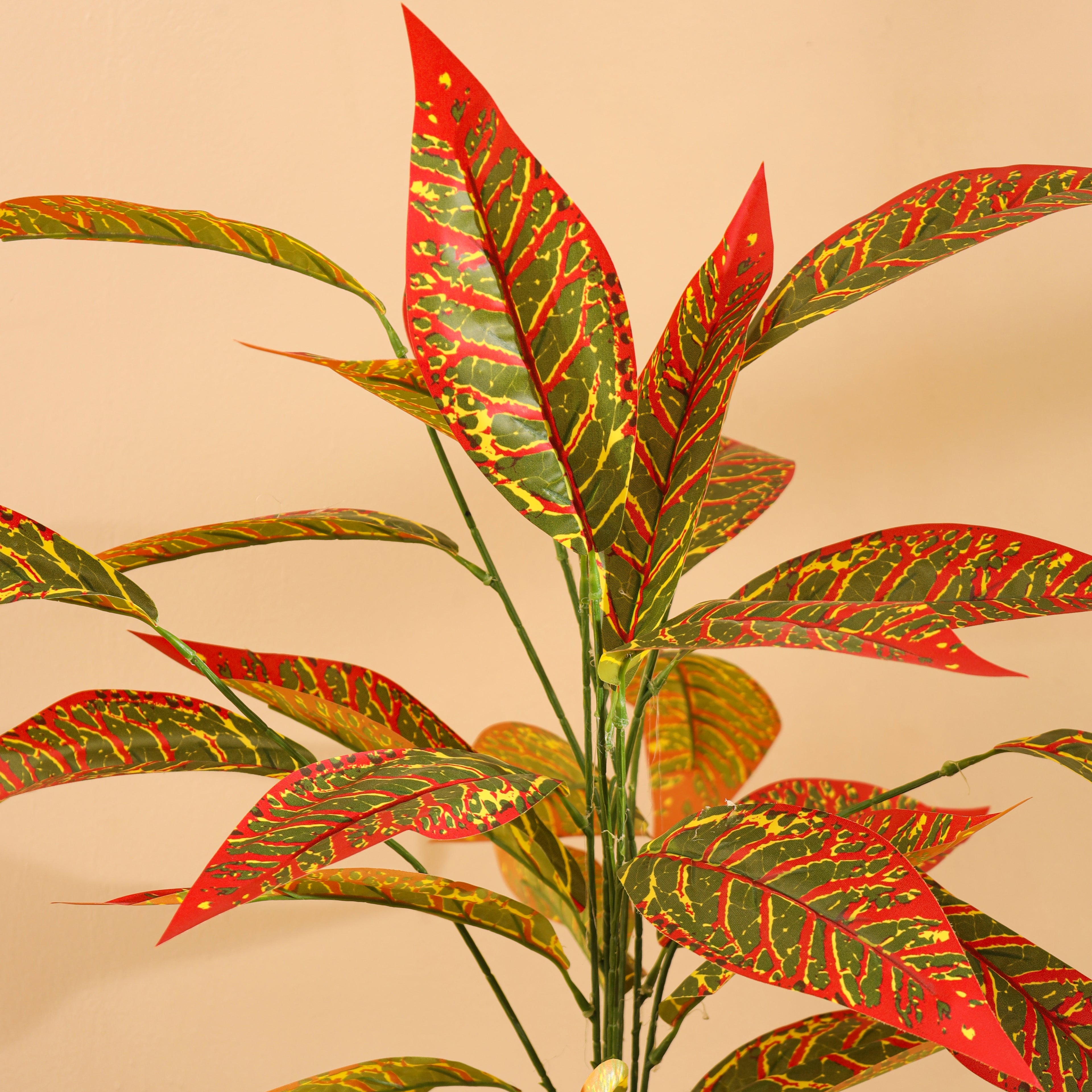 artificial premium potted multicolored red croton plant with pot 2 feet for home and office decor for indoor and outdoor use 