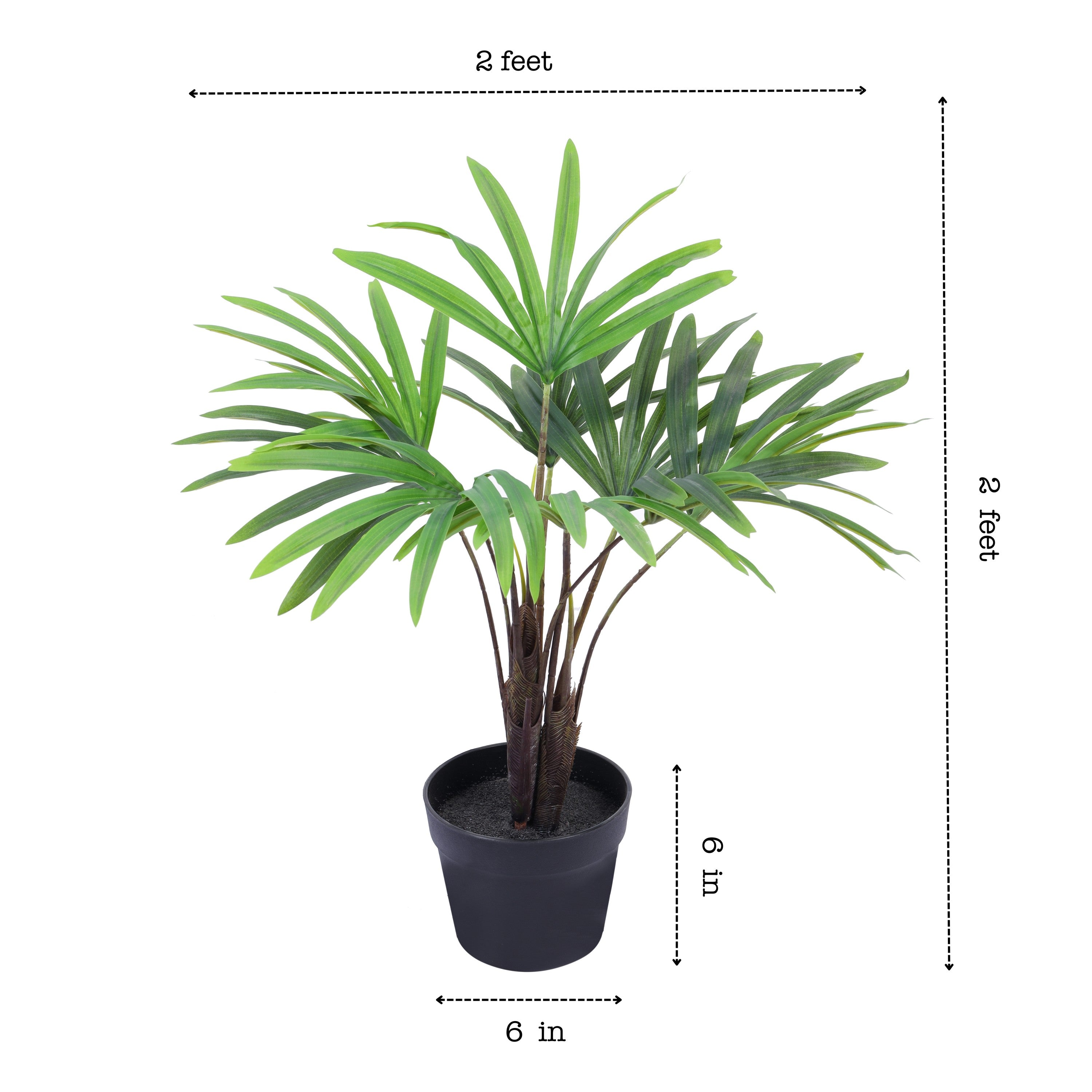 artificial premium rhapis palm plant with pot 2 feet for home and office decor for indoor and outdoor use