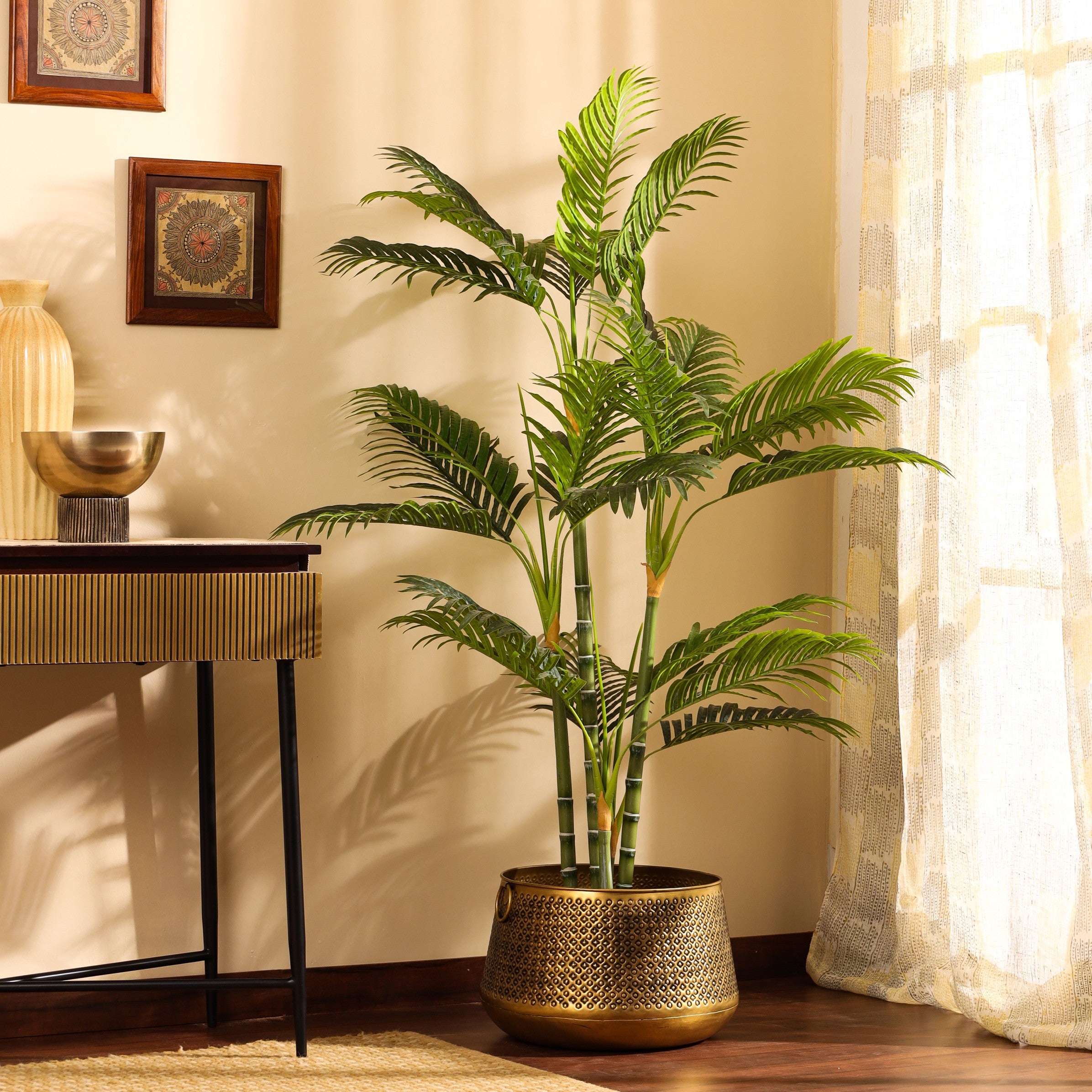 faux luxe areca palm plant with black pot 5 feet for home and office decor for indoor and outdoor use