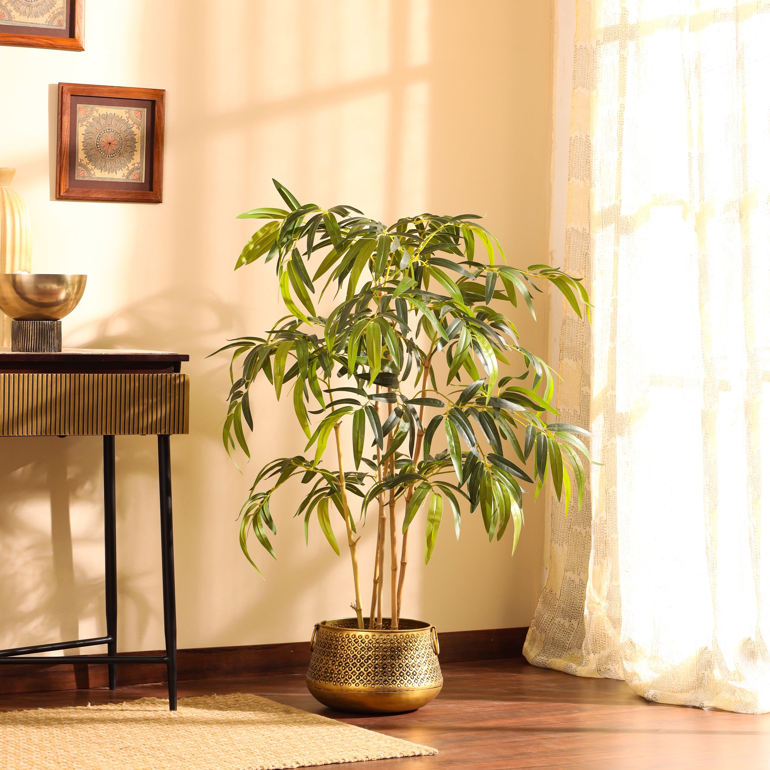 faux premium bamboo plant with pot 5 feet for home and office decor for indoor and outdoor use