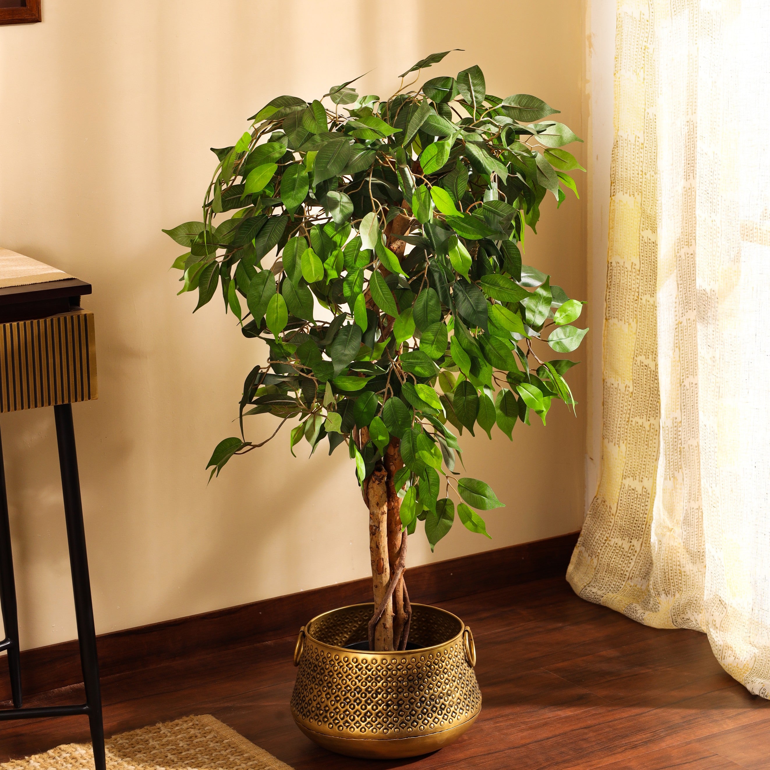faux premium ficus plant with black pot 4 feet for home and office decor for indoor and outdoor use