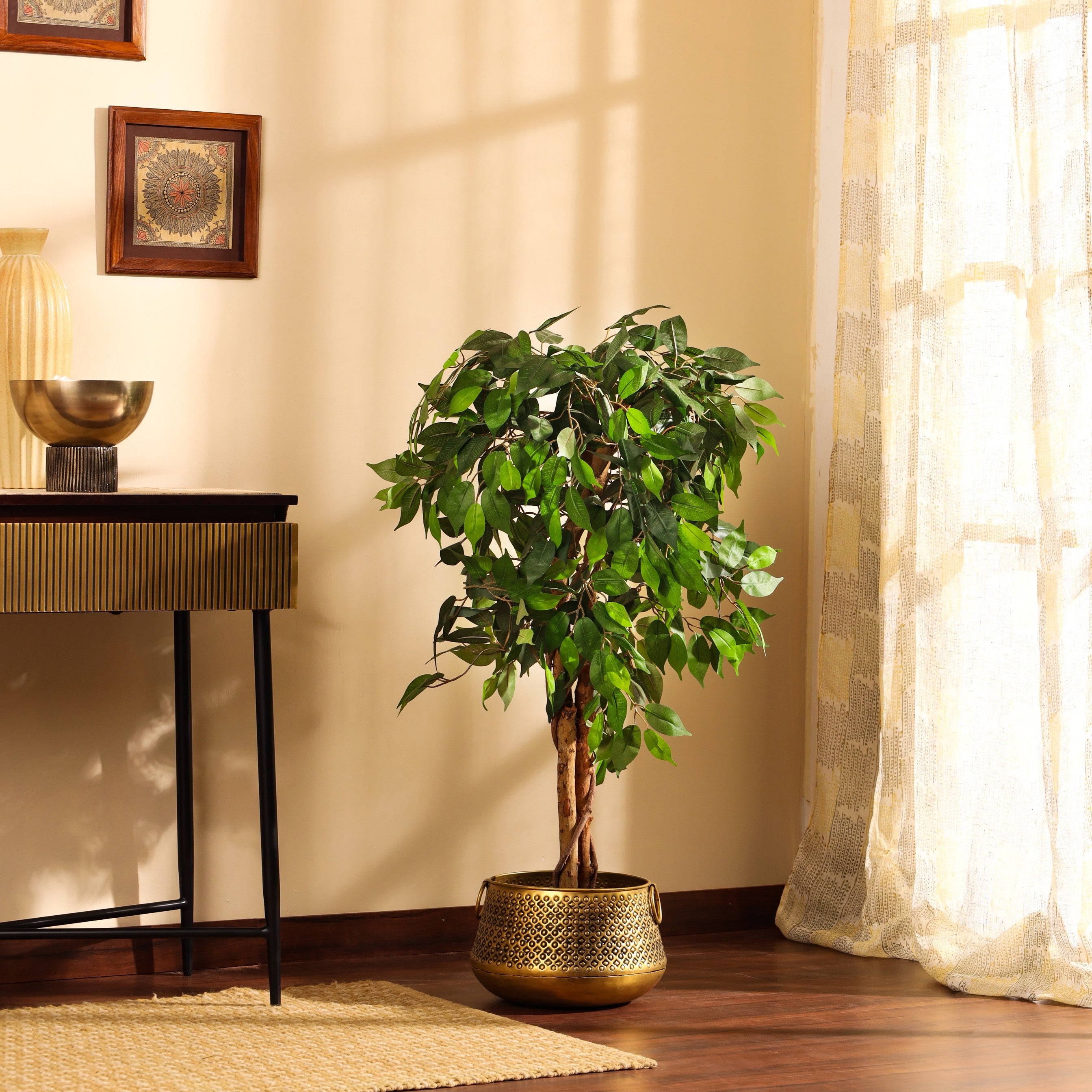 faux premium ficus plant with black pot 4 feet for home and office decor for indoor and outdoor use