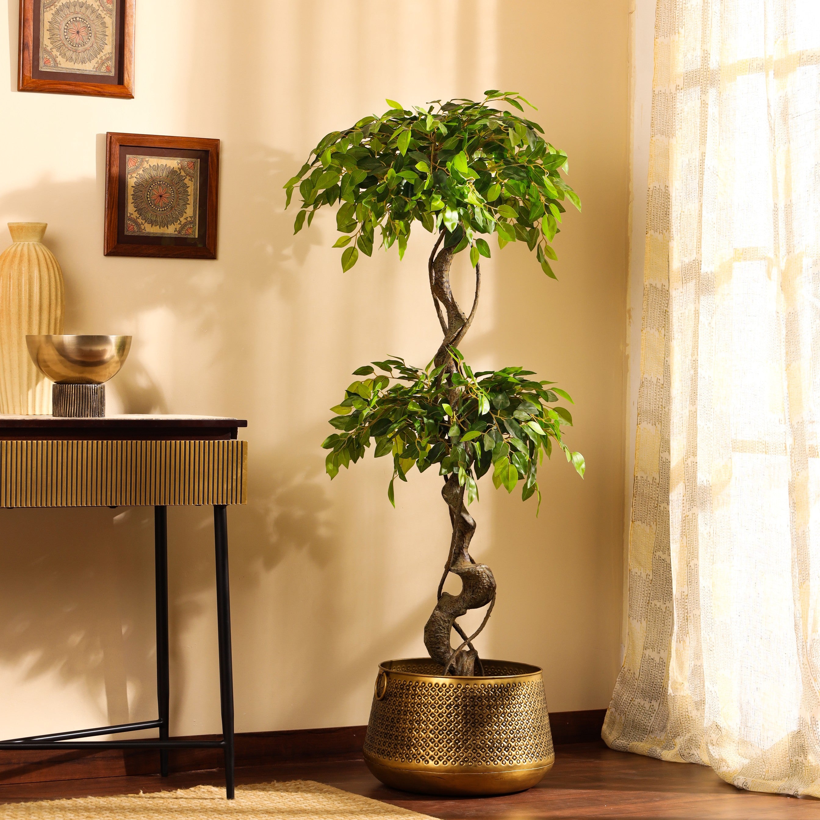 faux premium ficus plant with black pot 5 feet for home and office decor for indoor and outdoor use