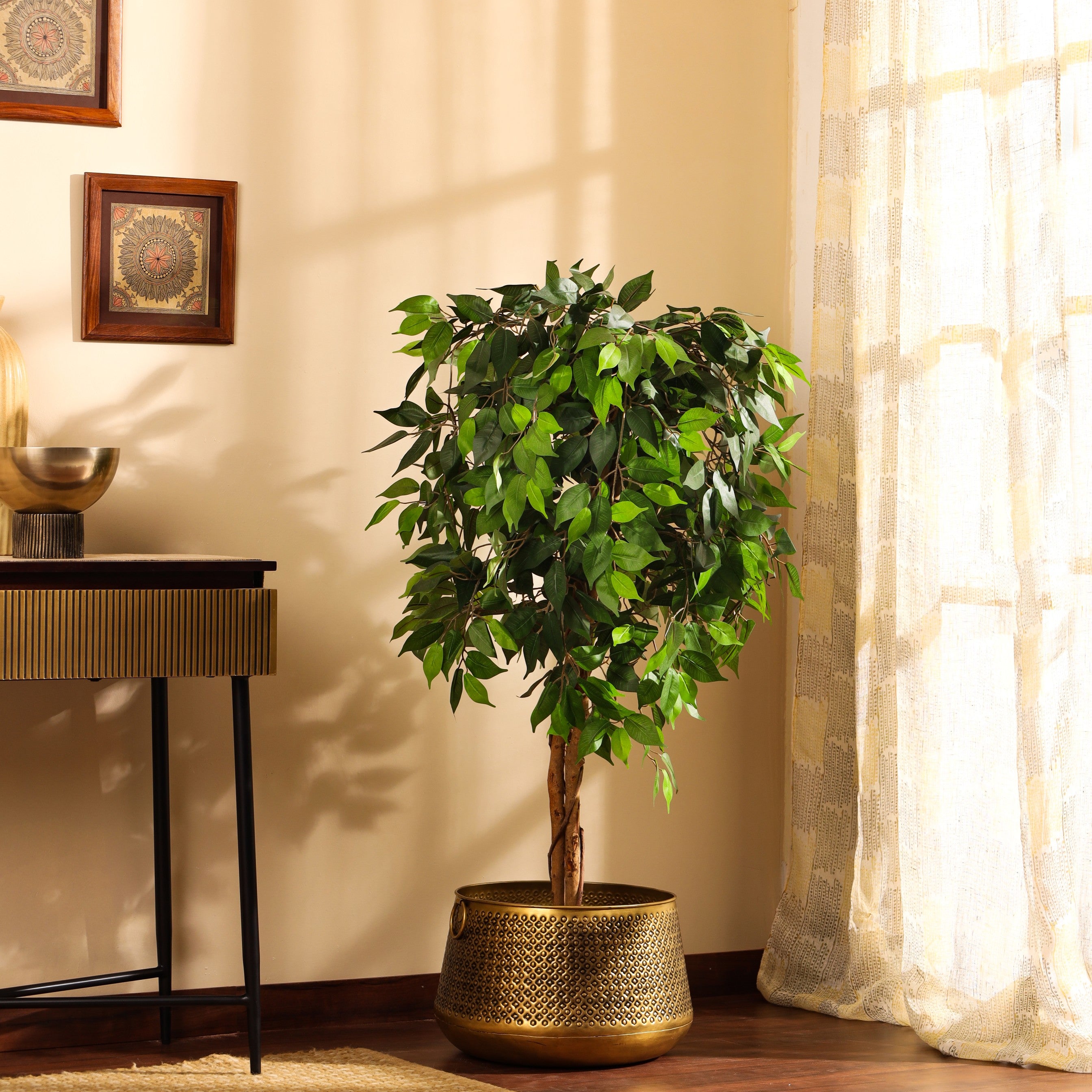 faux premium ficus plant with black pot 5 feet for home and office decor for indoor and outdoor use