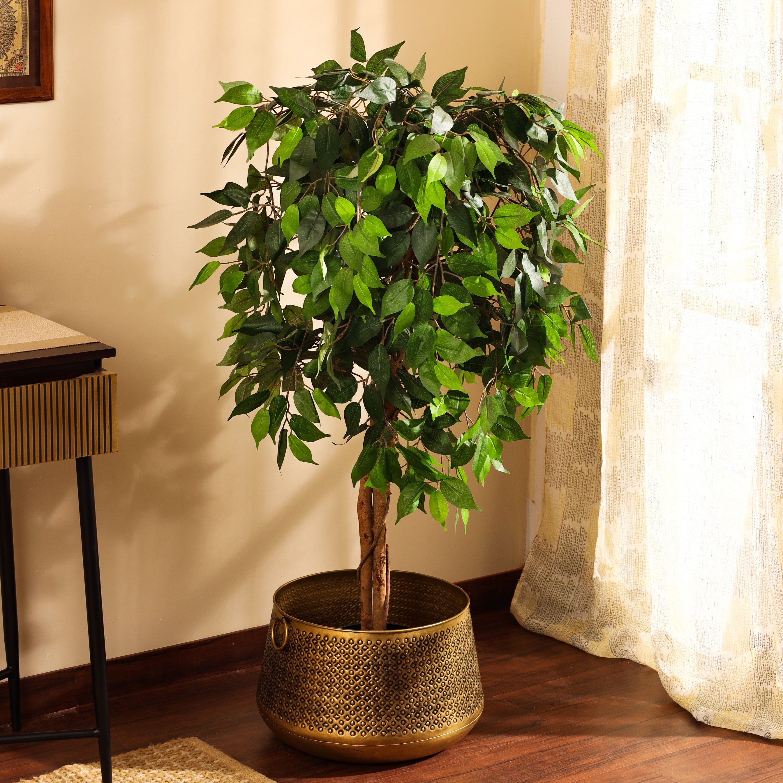 faux premium ficus plant with black pot 5 feet for home and office decor for indoor and outdoor use
