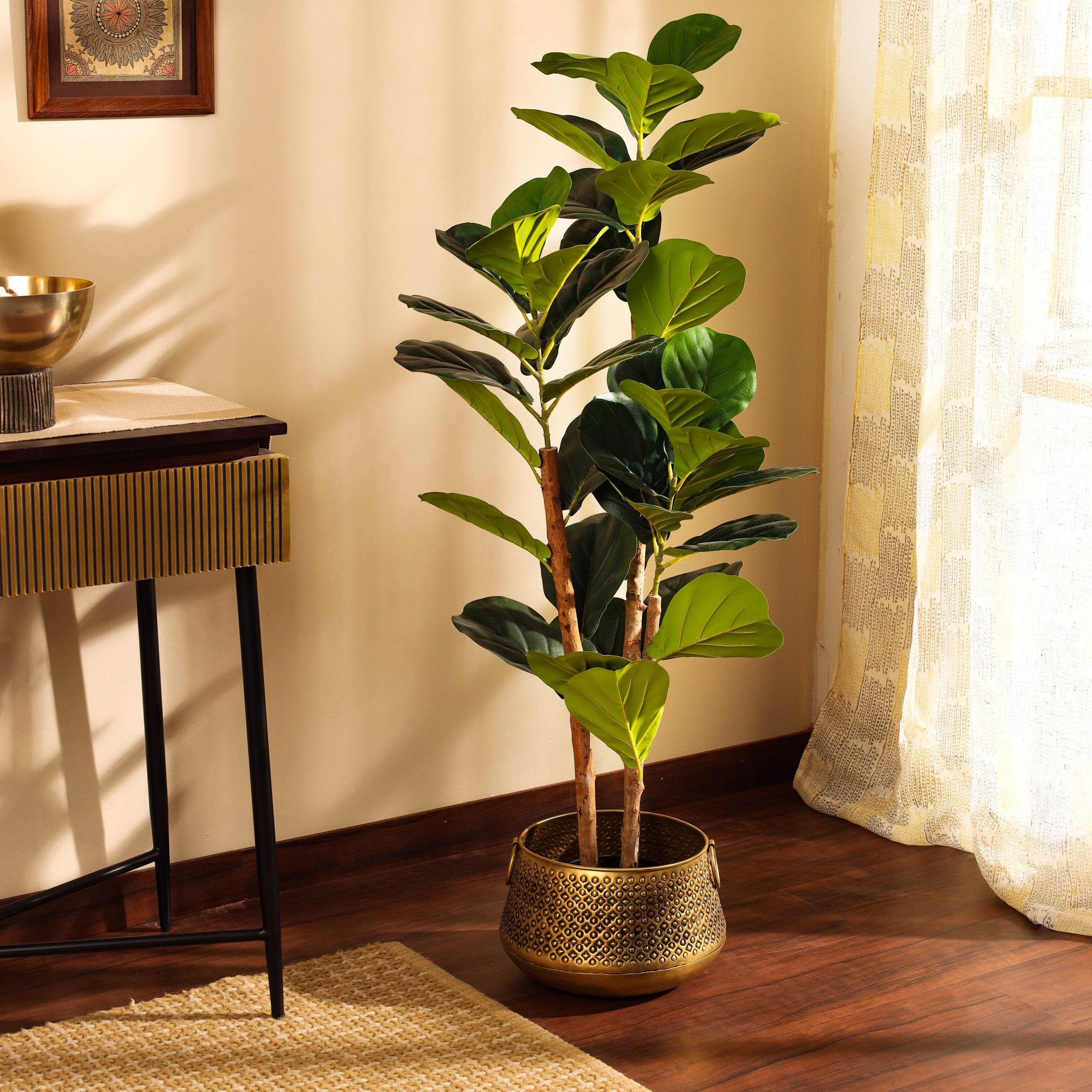 faux premium fiddle leaf fig plant with pot 4 feet for home and office decor for indoor and outdoor use