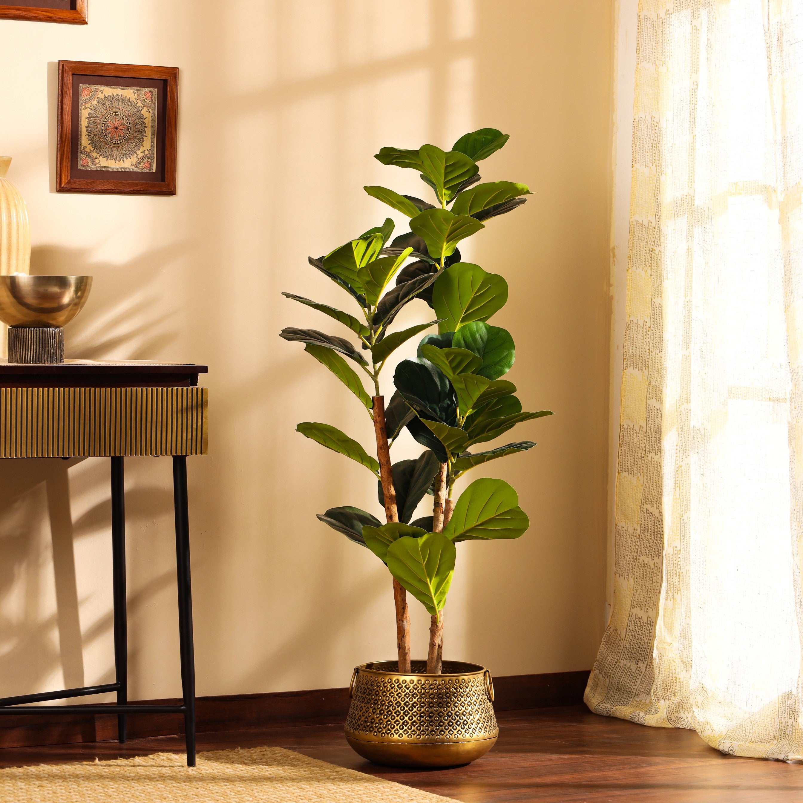 faux premium fiddle leaf fig plant with pot 4 feet for home and office decor for indoor and outdoor use