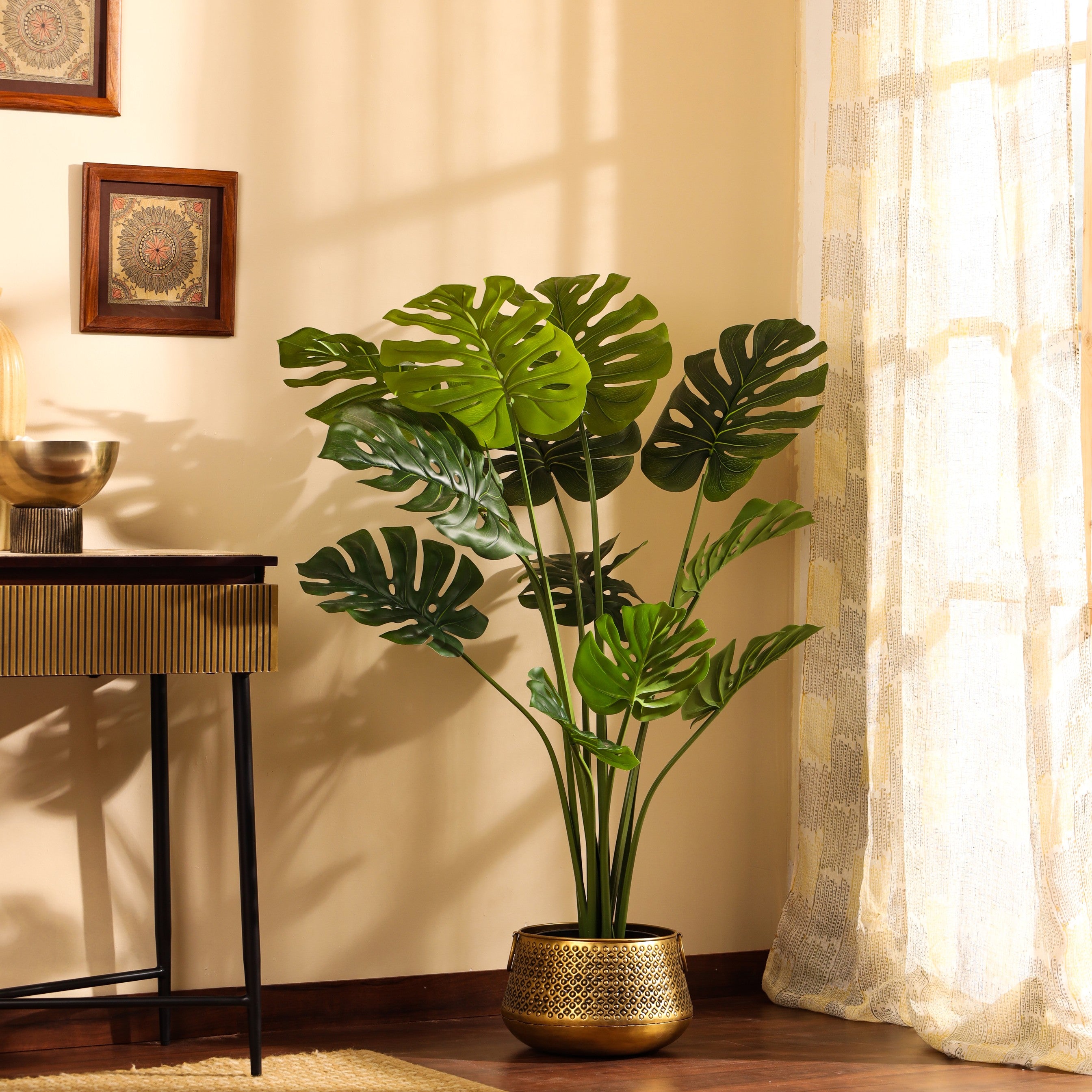 faux premium monstera plant with black pot 4 feet for home and office decor for indoor and outdoor use
