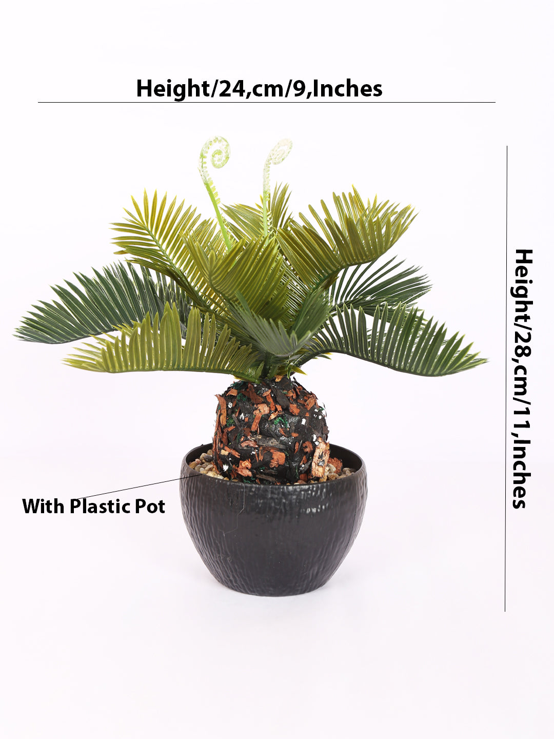 luxe artificial cycus palm bonsai plant green color with pot 28 cm for home and office decor for indoor and outdoor use 