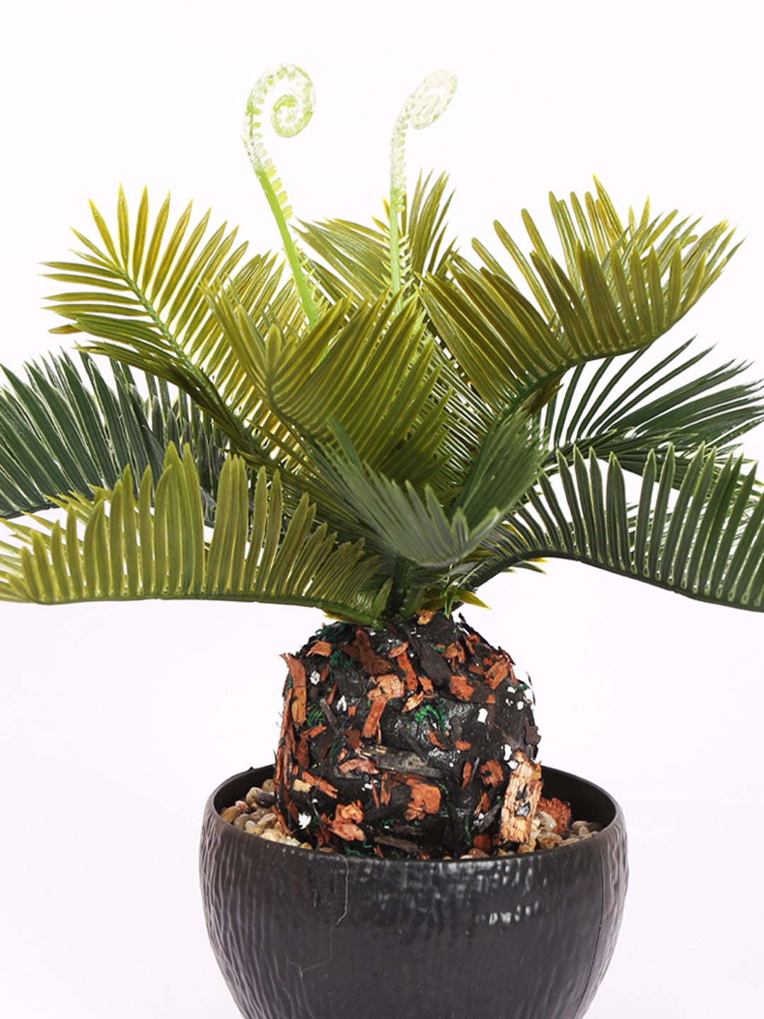 luxe artificial cycus palm bonsai plant green color with pot 28 cm for home and office decor for indoor and outdoor use 