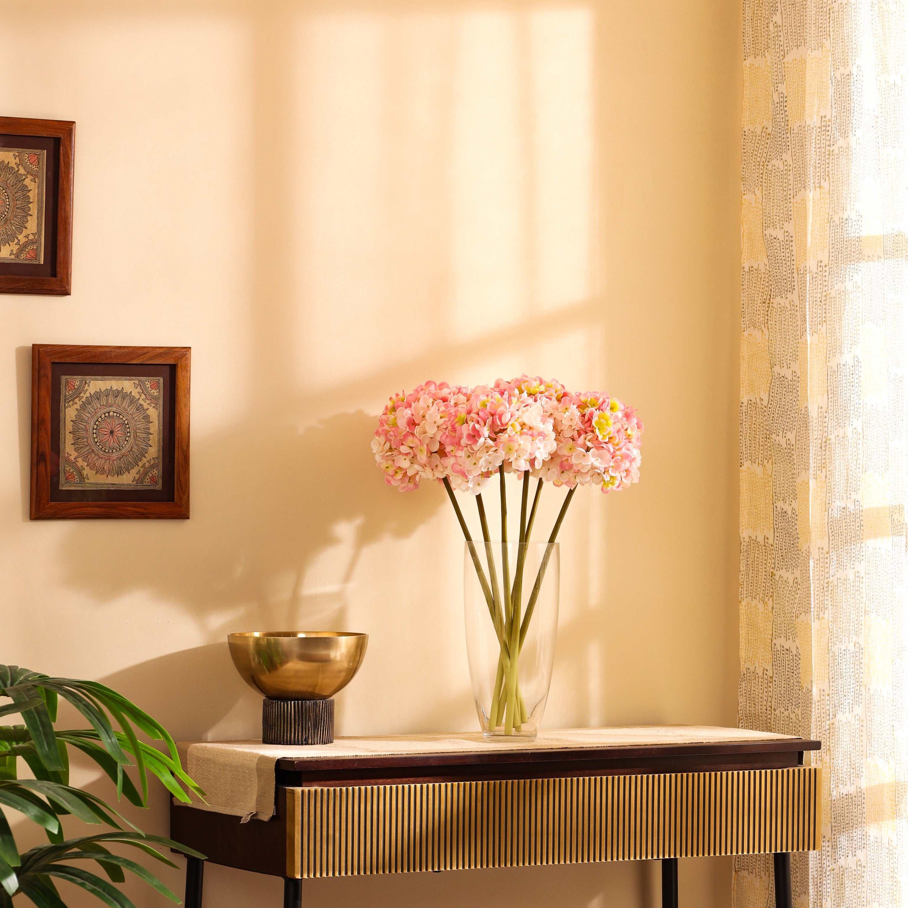 luxe artificial hydrangea flower sticks set of 3 sticks light pastel pink color 1.5 feet for home and office decor for indoor and outdoor use 