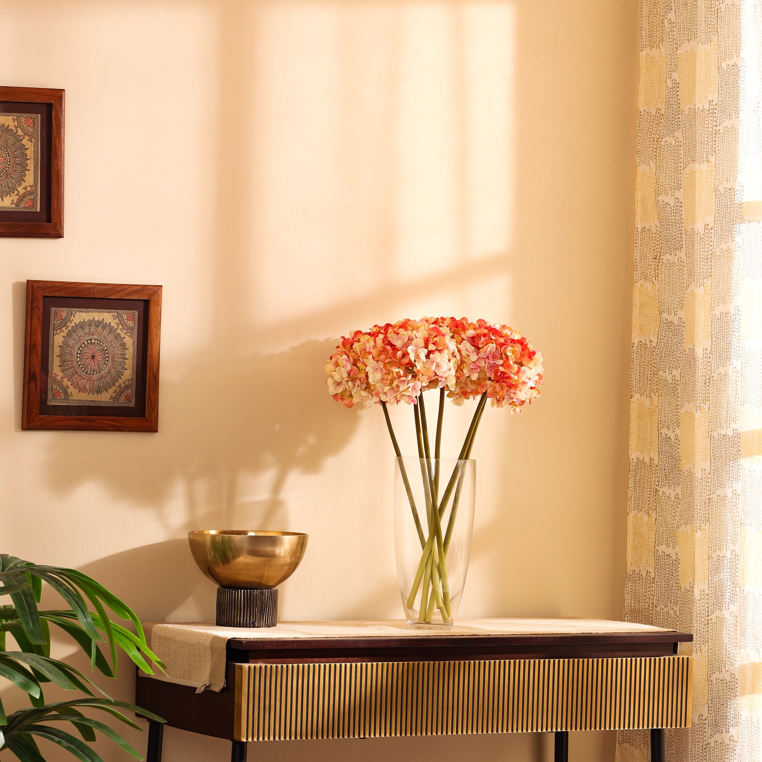 luxe artificial hydrangea flower sticks set of 3 sticks pink color 1.5 feet for home and office decor for indoor and outdoor use 