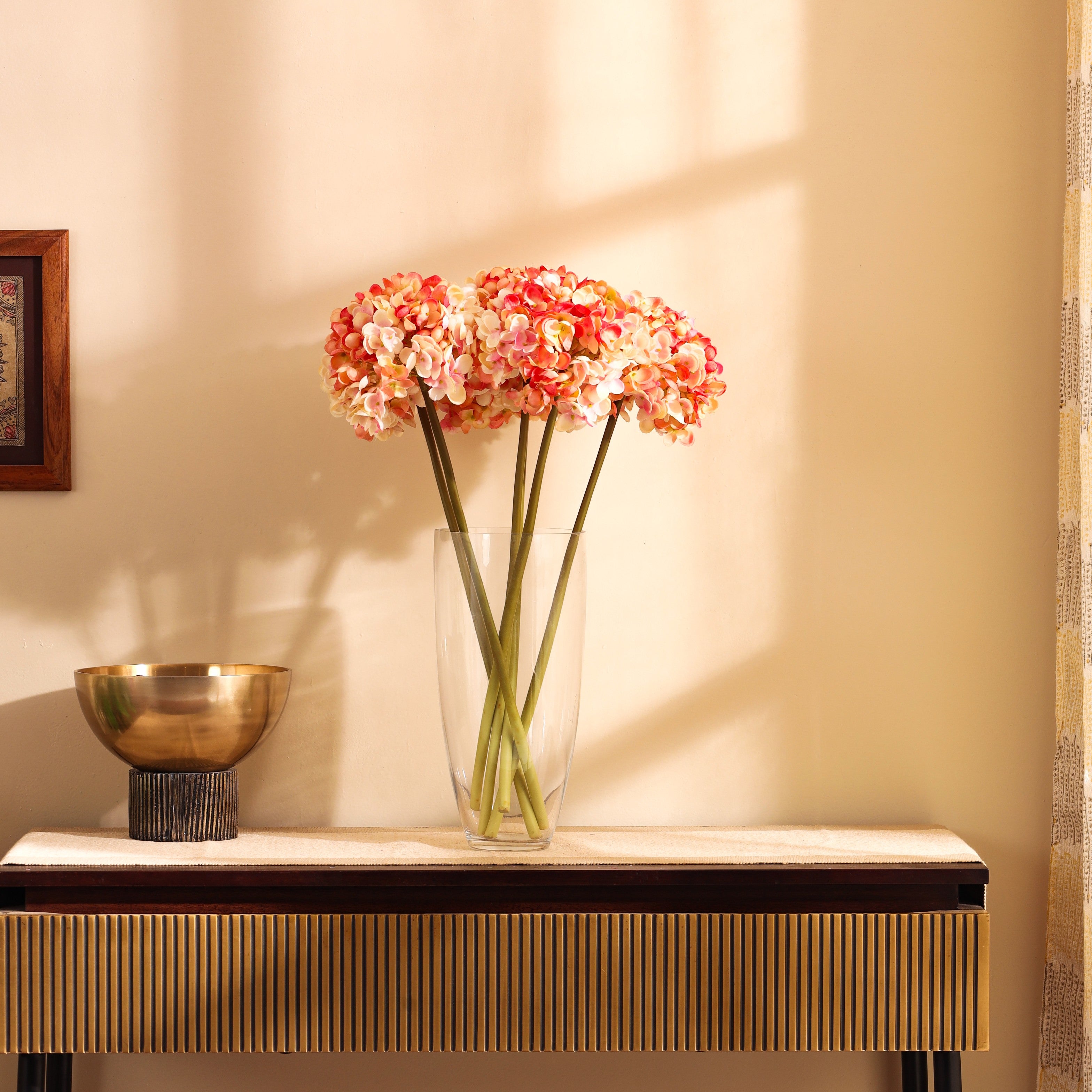 luxe artificial hydrangea flower sticks set of 3 sticks pink color 1.5 feet for home and office decor for indoor and outdoor use 