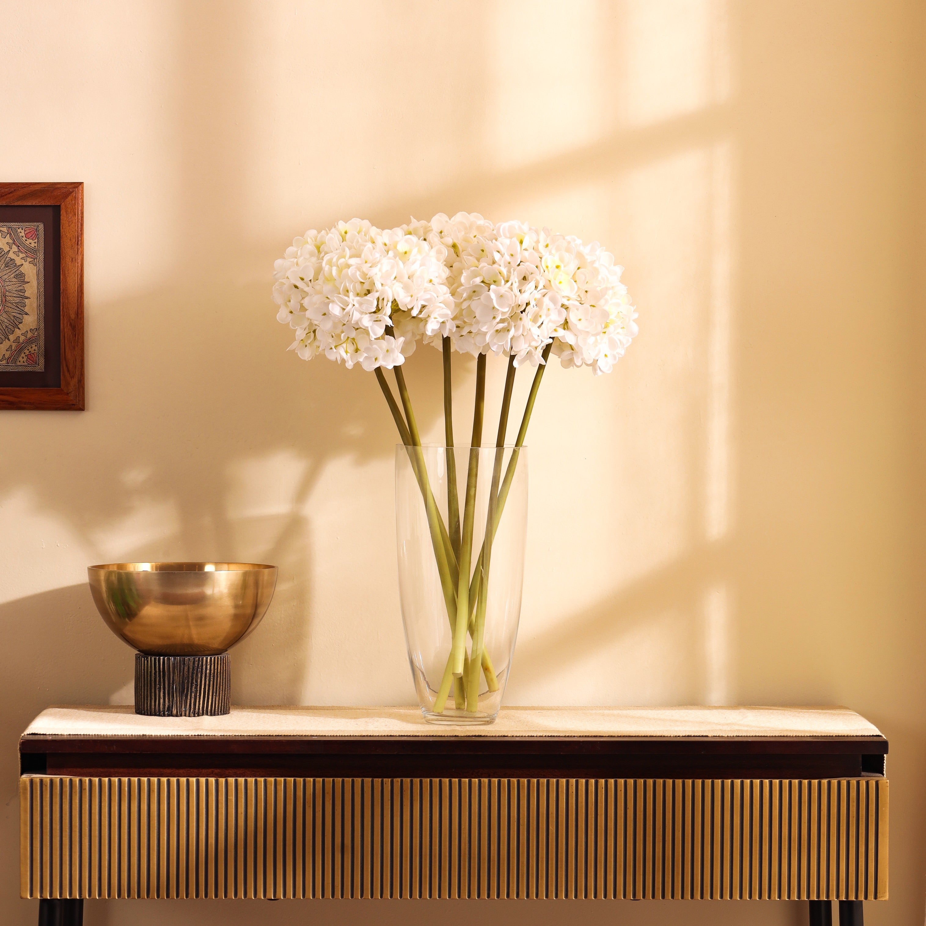 luxe artificial hydrangea flower sticks set of 3 sticks white color 1.5 feet for home and office decor for indoor and outdoor use 