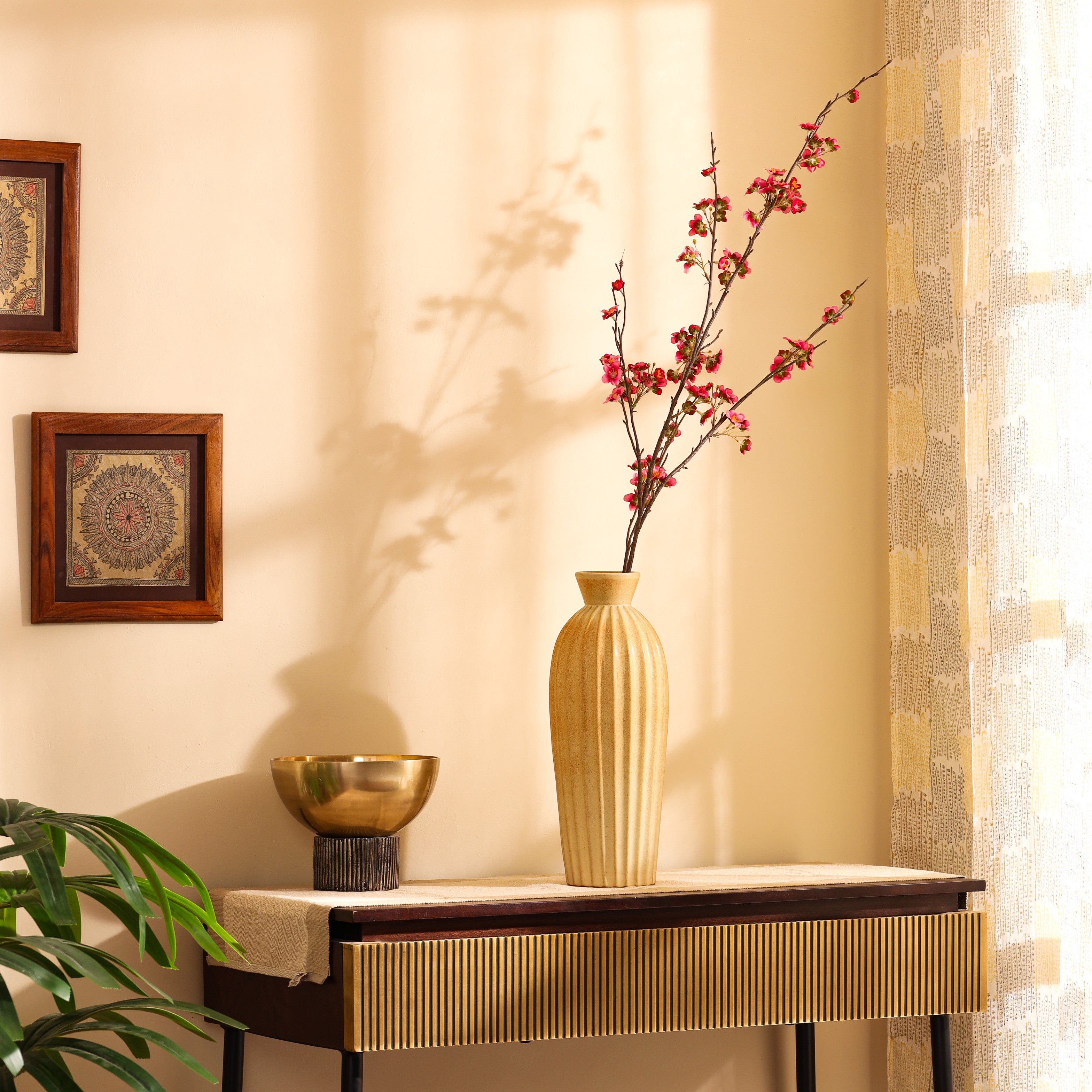 luxe artificial japanese cherry blossom flower stick dark pink color 4 feet for home and office decor for indoor and outdoor use 