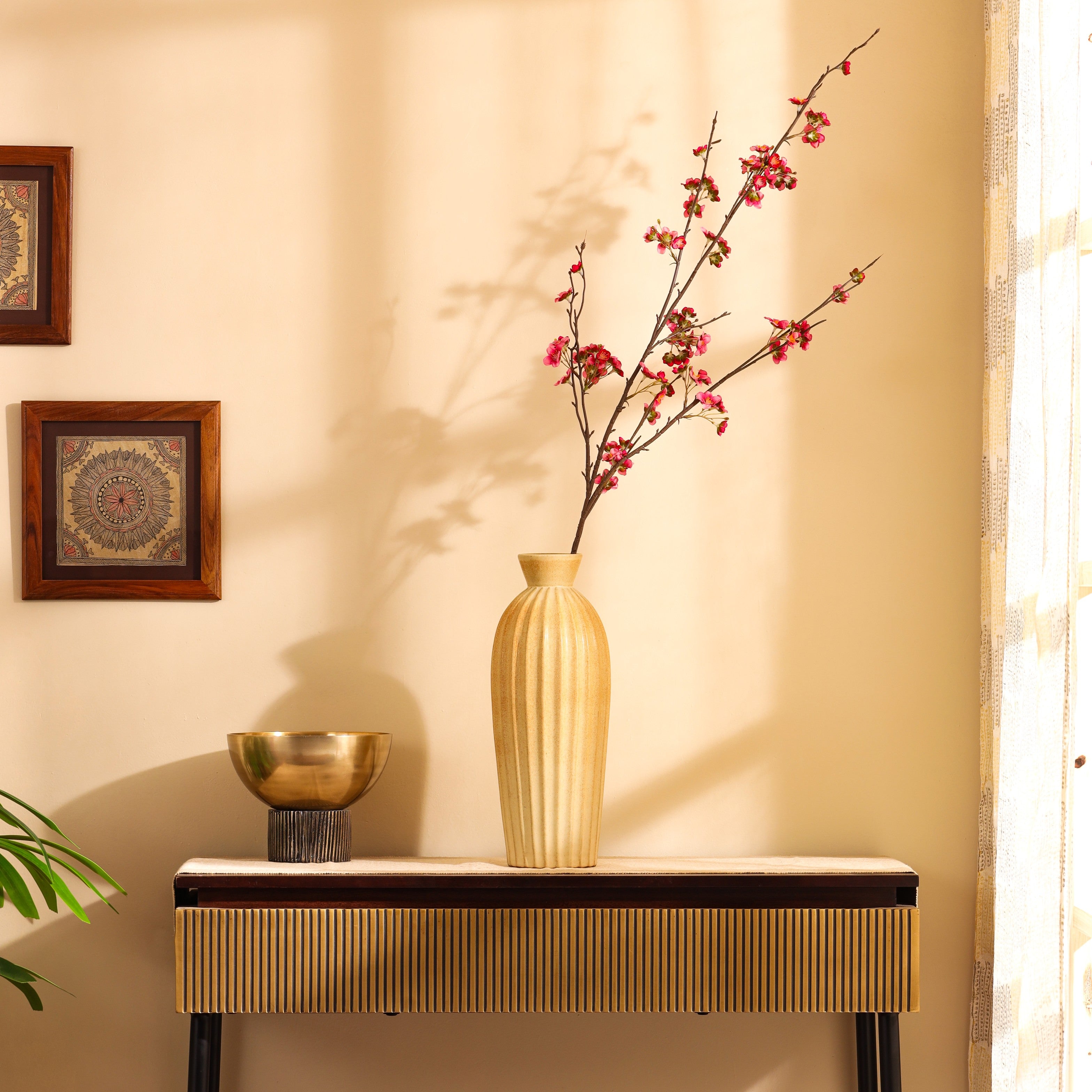 luxe artificial japanese cherry blossom flower stick dark pink color 4 feet for home and office decor for indoor and outdoor use 