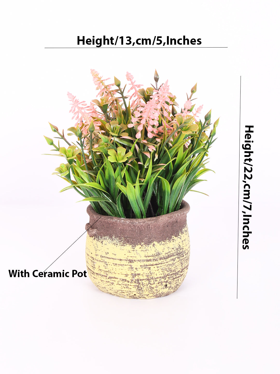 luxe artificial lavender flower bonsai  plant light pink color with pot 22 cm for home and office decor for indoor and outdoor use 