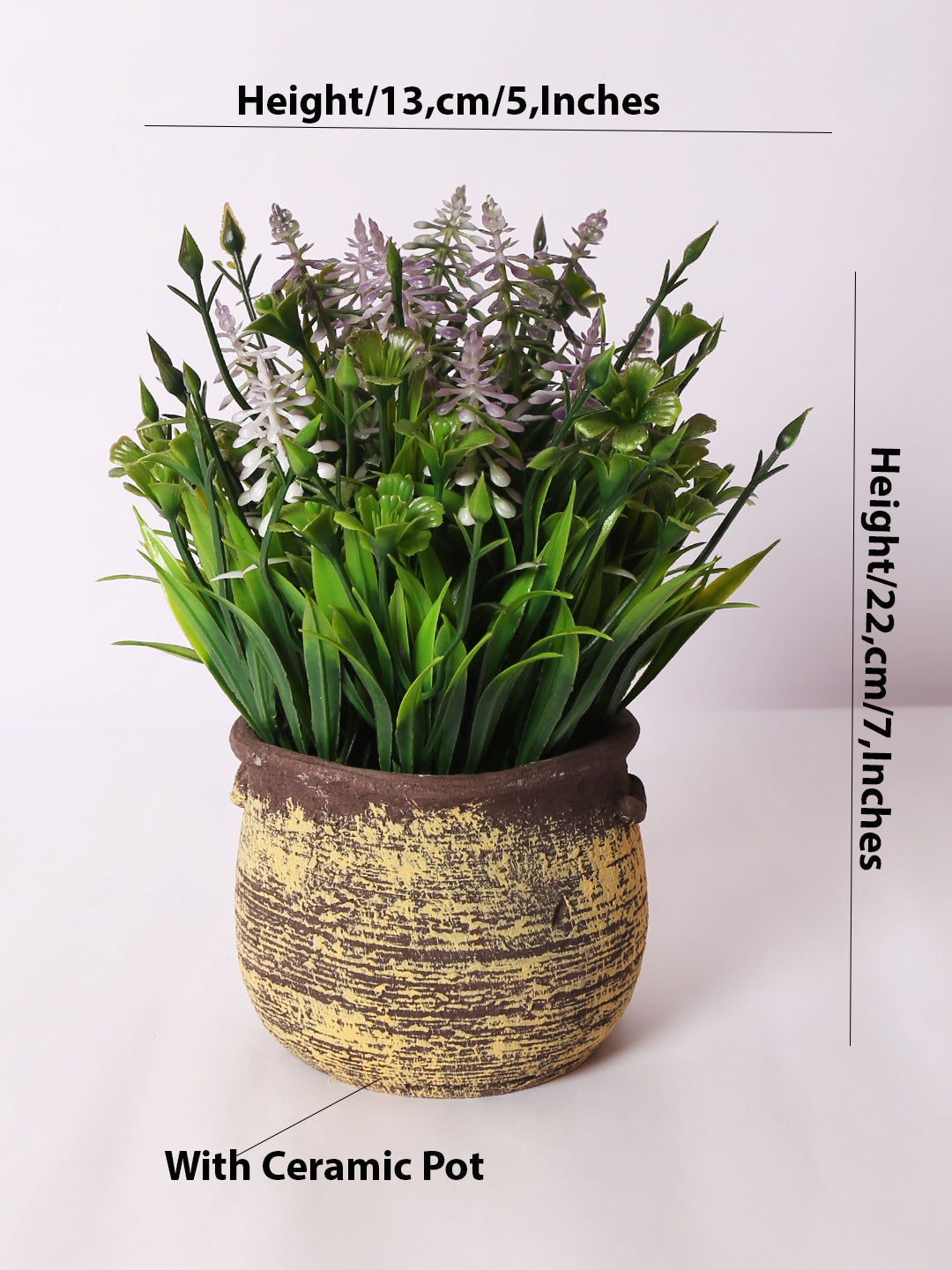 luxe artificial lavender flower bonsai  plant purple color with pot 22 cm for home and office decor for indoor and outdoor use 