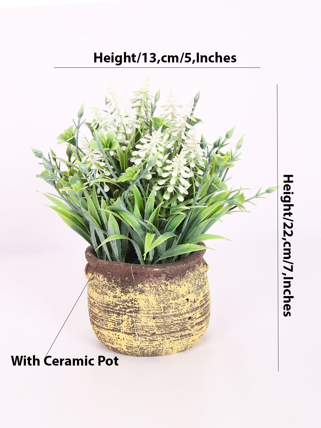 luxe artificial lavender flower bonsai  plant white color with pot 22 cm for home and office decor for indoor and outdoor use 