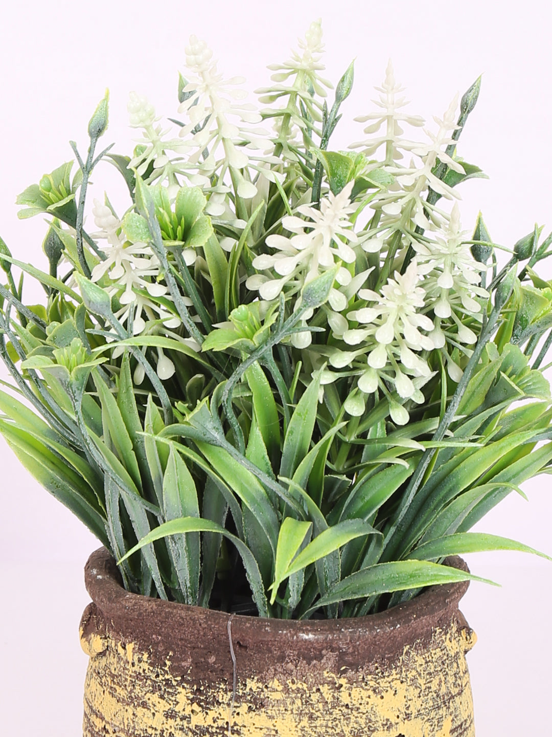 luxe artificial lavender flower bonsai  plant white color with pot 22 cm for home and office decor for indoor and outdoor use 