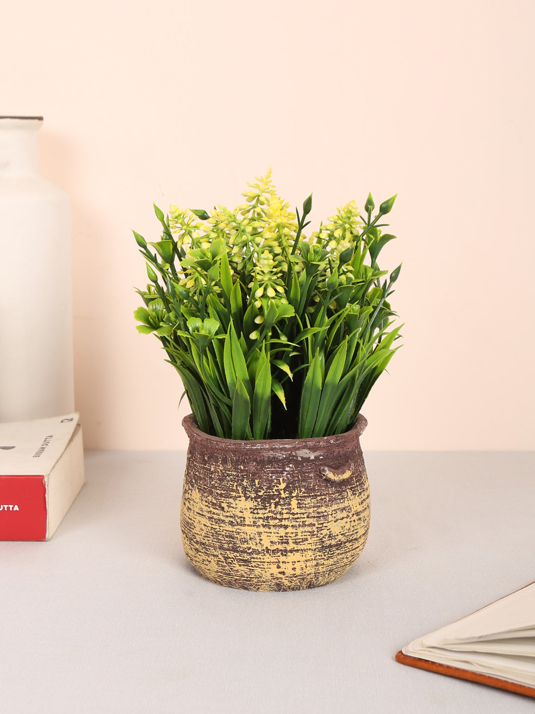 luxe artificial lavender flower bonsai  plant yellow color with pot 22 cm for home and office decor for indoor and outdoor use 