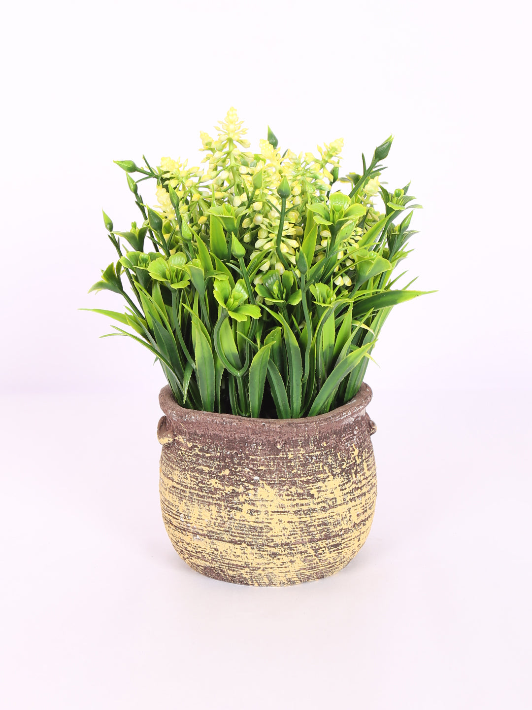 luxe artificial lavender flower bonsai  plant yellow color with pot 22 cm for home and office decor for indoor and outdoor use 