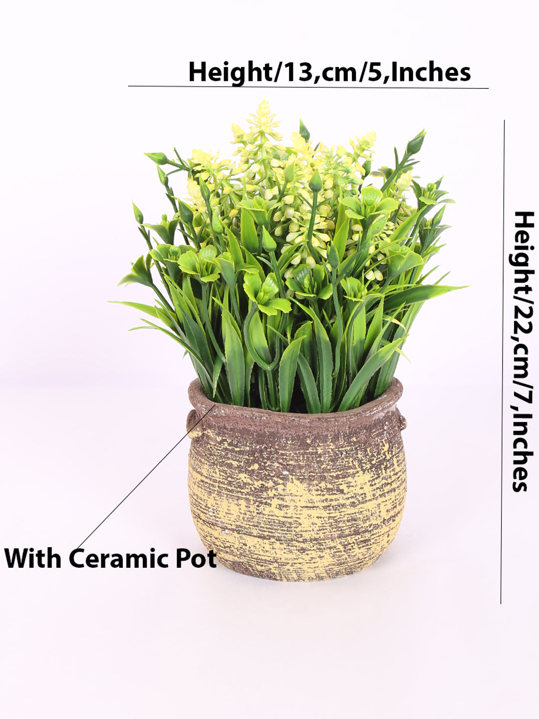 luxe artificial lavender flower bonsai  plant yellow color with pot 22 cm for home and office decor for indoor and outdoor use 