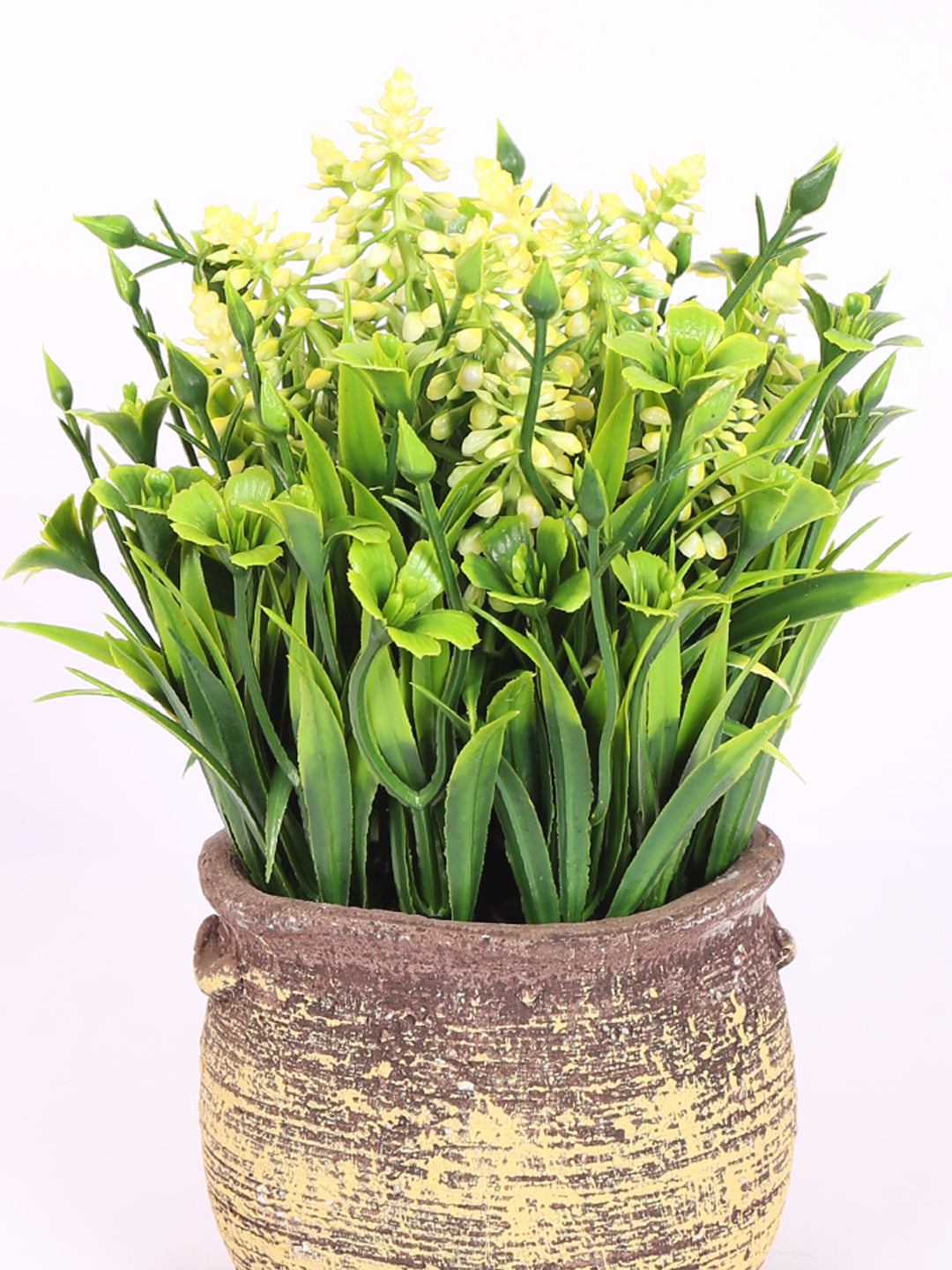 luxe artificial lavender flower bonsai  plant yellow color with pot 22 cm for home and office decor for indoor and outdoor use 