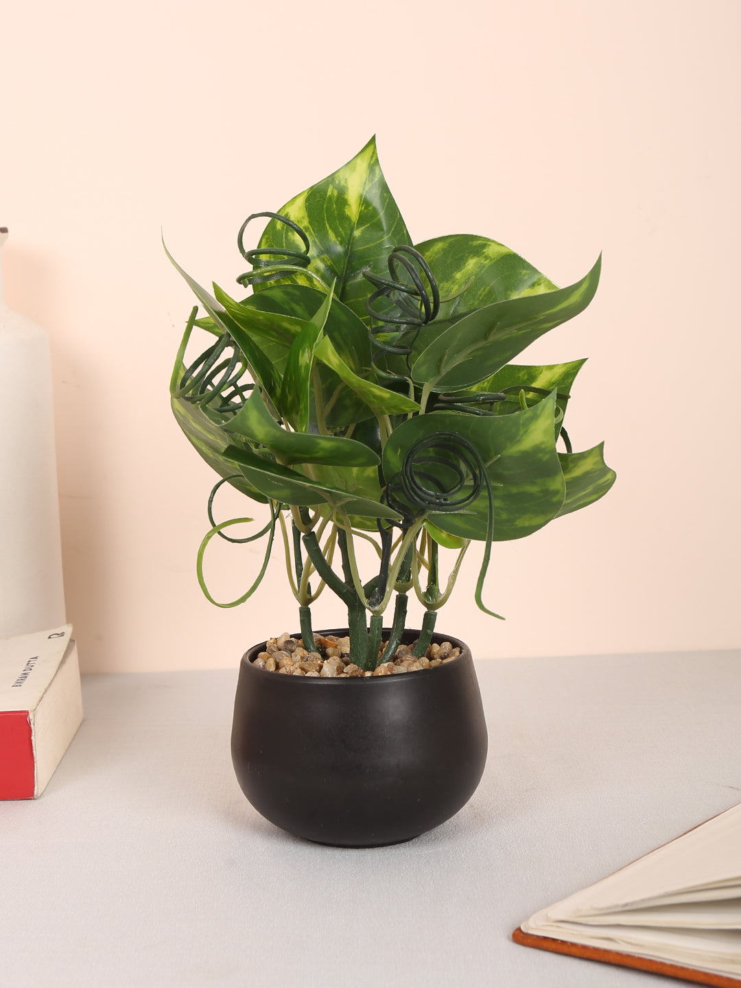 luxe faux bonsai money plant    with pot 22 cm for home and office decor for indoor and outdoor use 