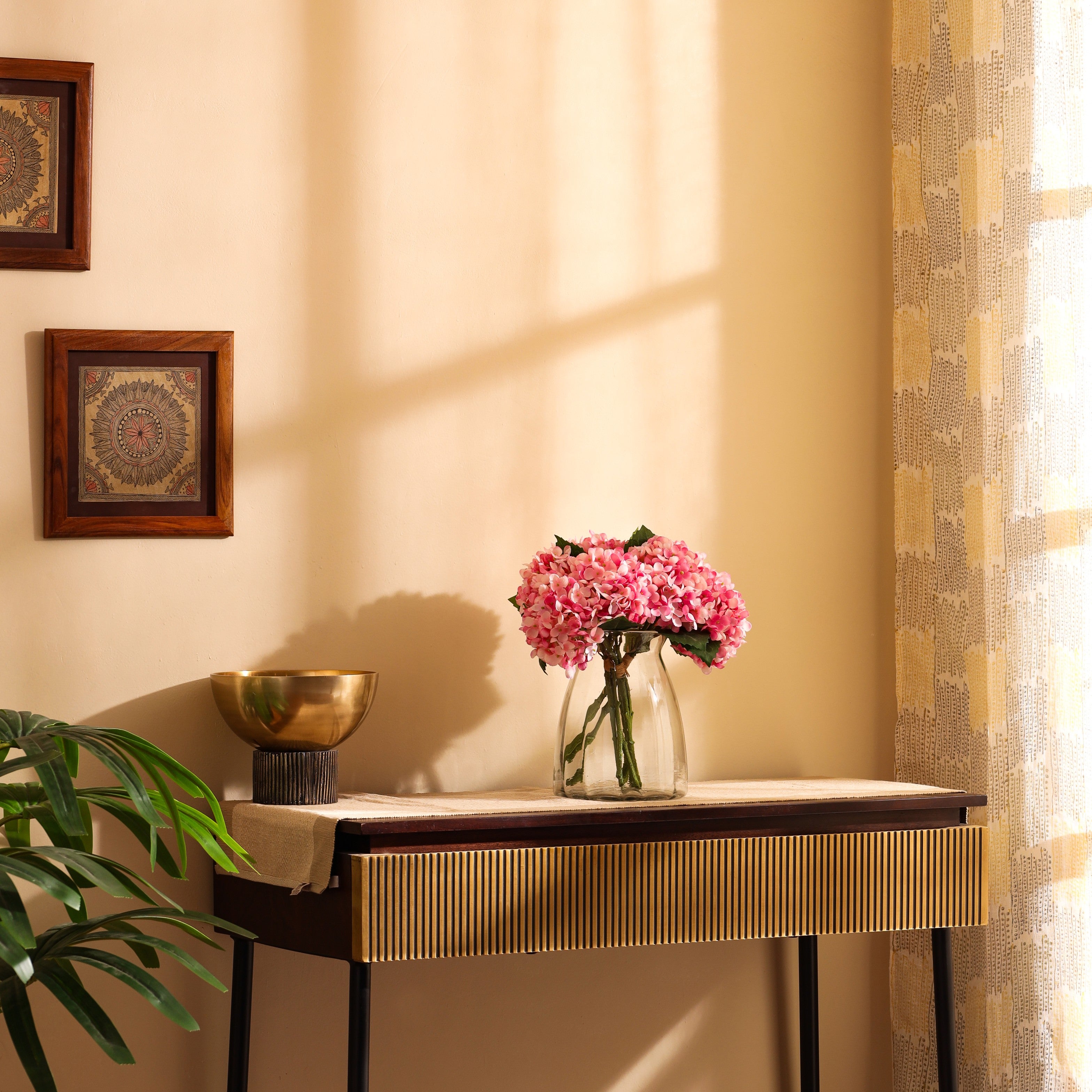 premium artificial hydrangea flower bouquet pink color 1 foot for home and office decor for indoor and outdoor use 