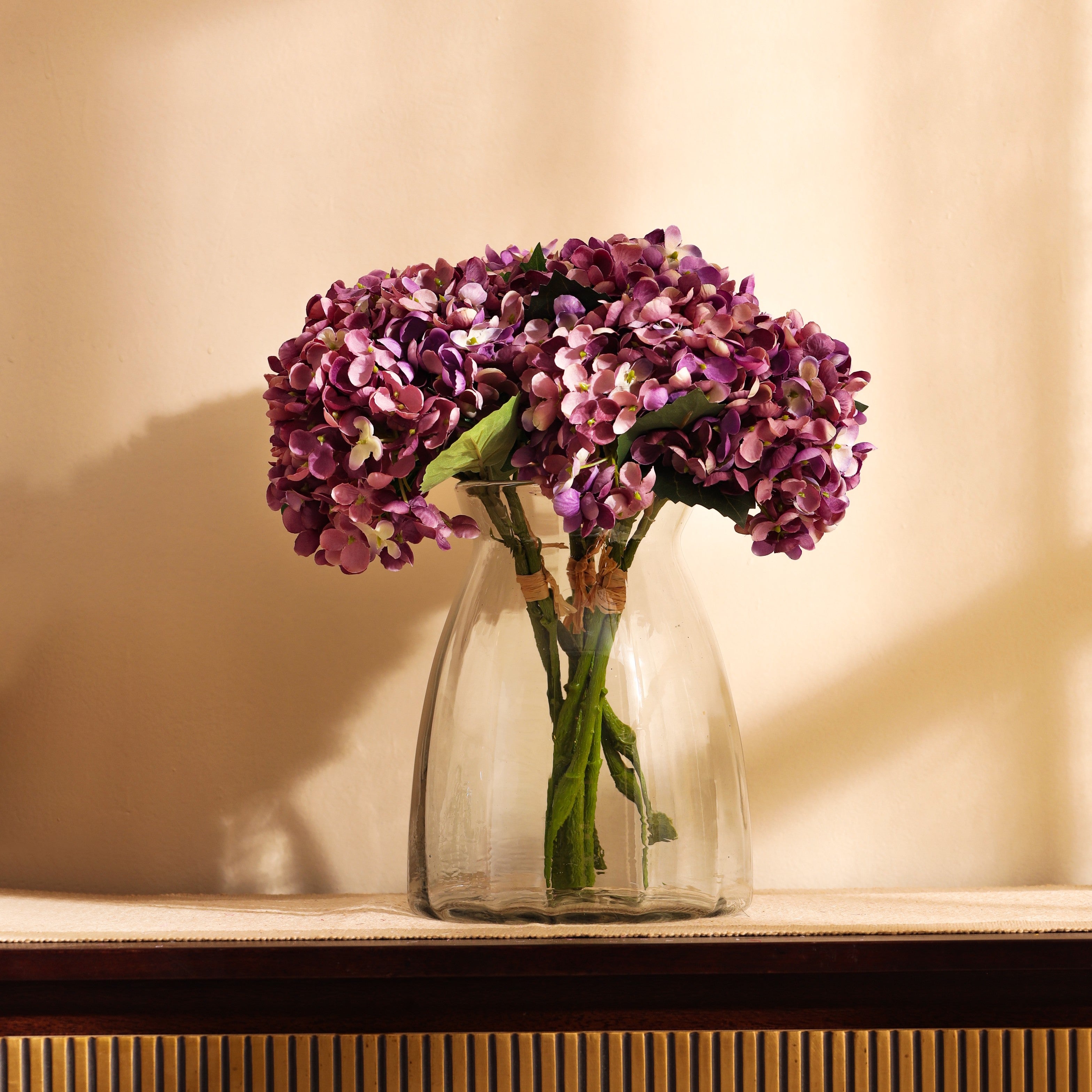 premium artificial hydrangea flower bouquet purple color 1 foot for home and office decor for indoor and outdoor use 