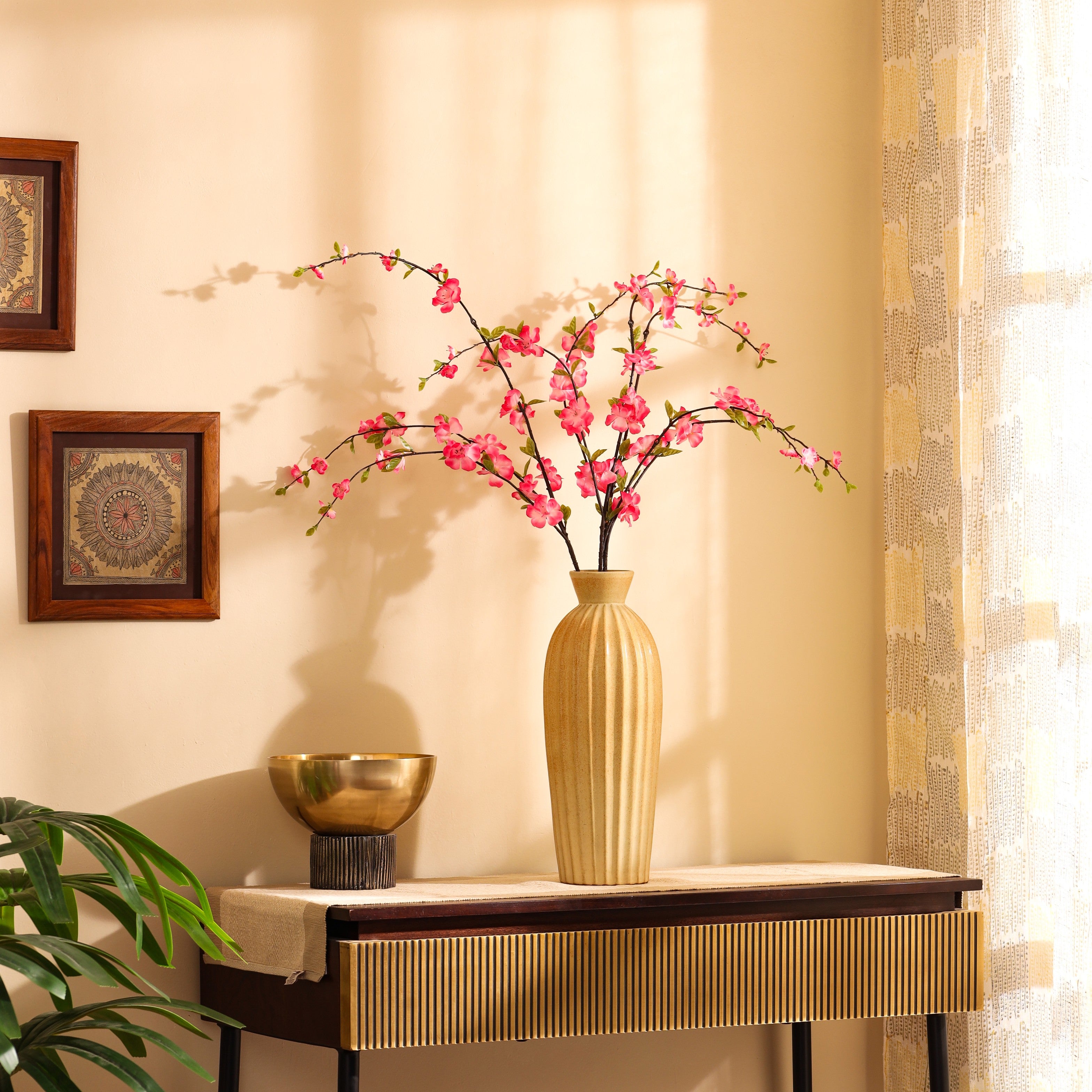 premium artificial japanese cherry blossom flower stick pink color 3 feet for home and office decor for indoor and outdoor use 