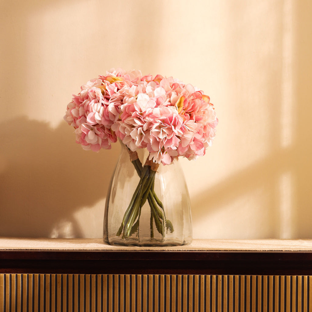 premium artificial light pink hydrangea flower bouquet 1 foot for home and office decor for indoor and outdoor use 