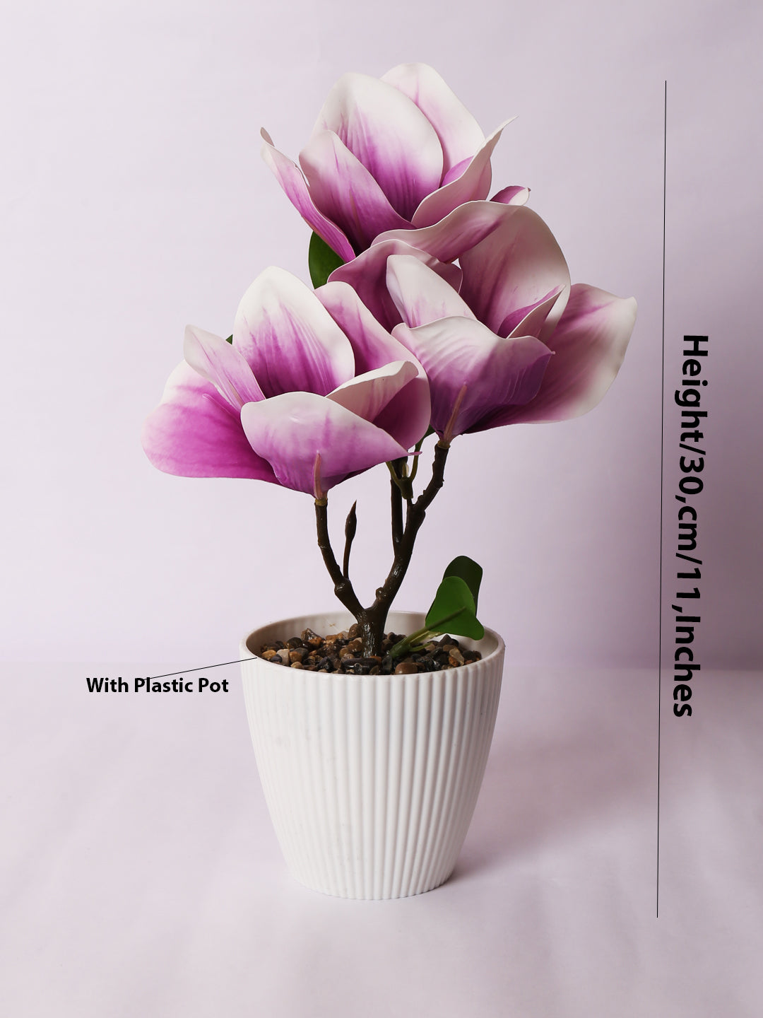 premium artificial magnolia flower bonsai plant with pot purple color 30 cm for home and office decor for indoor and outdoor use 