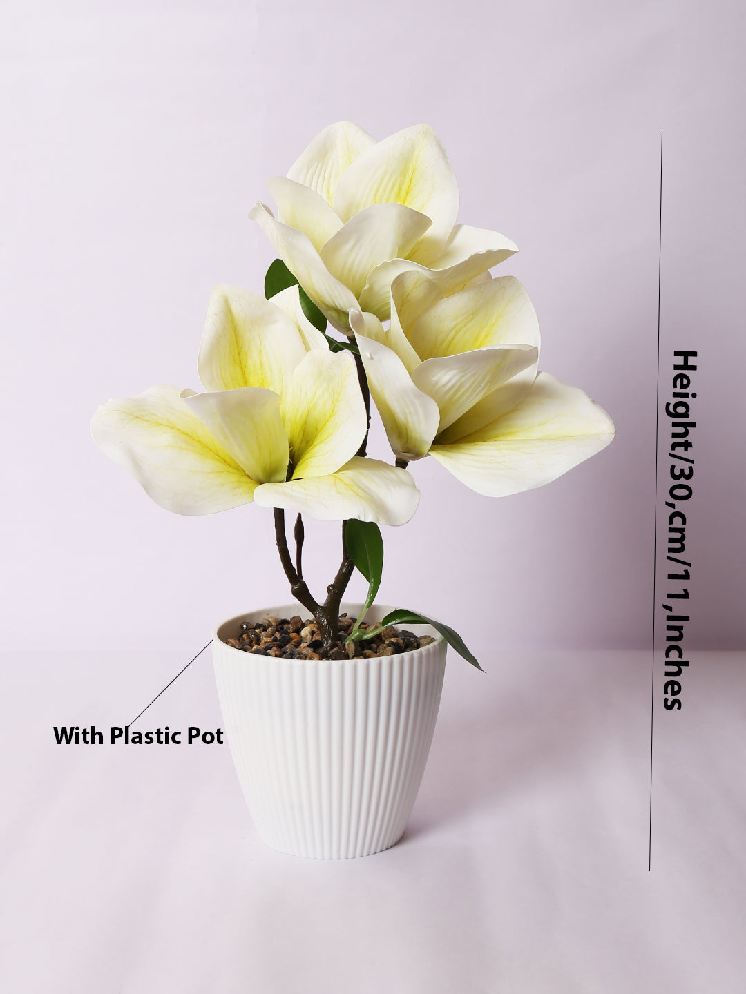 premium artificial magnolia flower bonsai plant with pot white color 30 cm for home and office decor for indoor and outdoor use 
