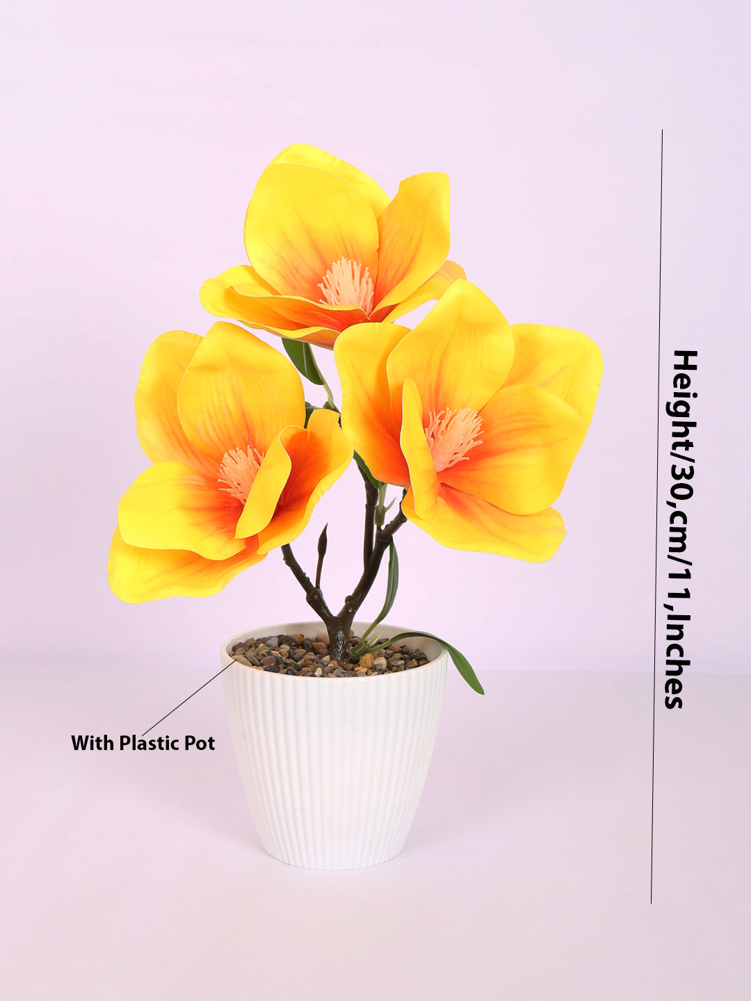 premium artificial magnolia flower bonsai plant with pot yellow color 30 cm for home and office decor for indoor and outdoor use 