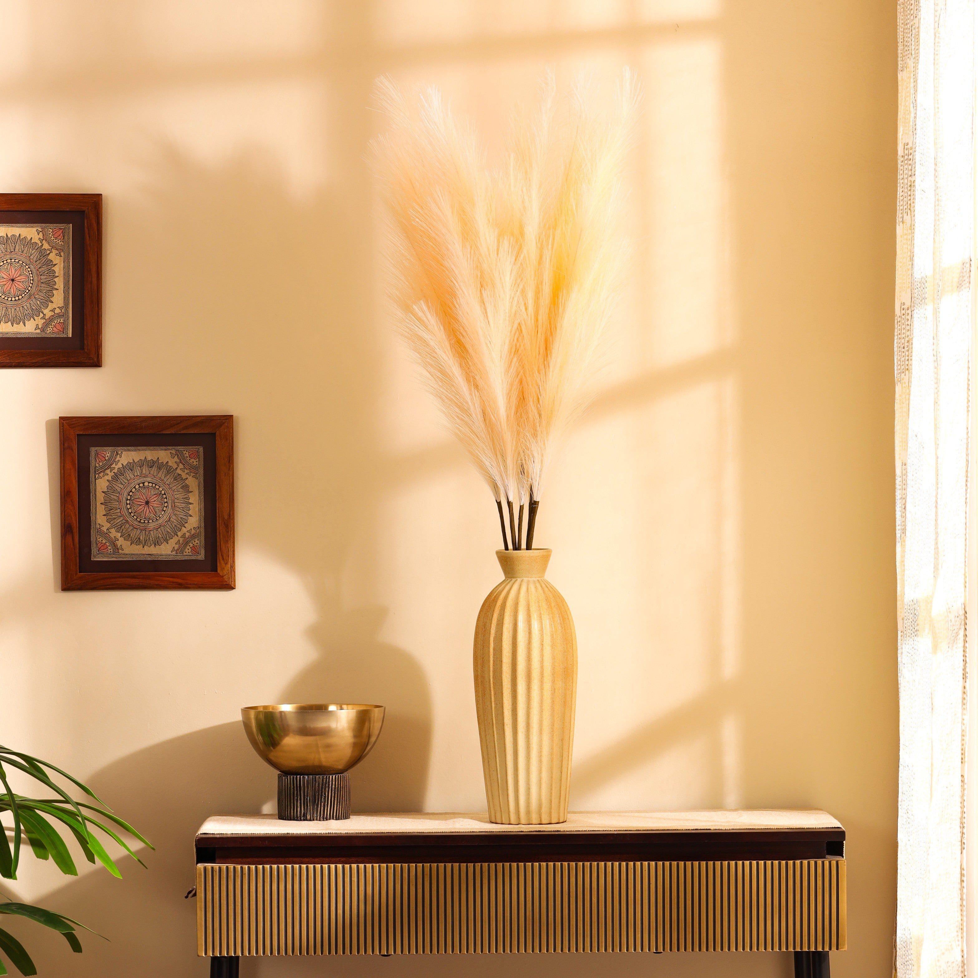 premium artificial pampas grass sticks set of 3 sticks beige cream color 3 feet for home and office decor for indoor and outdoor use 