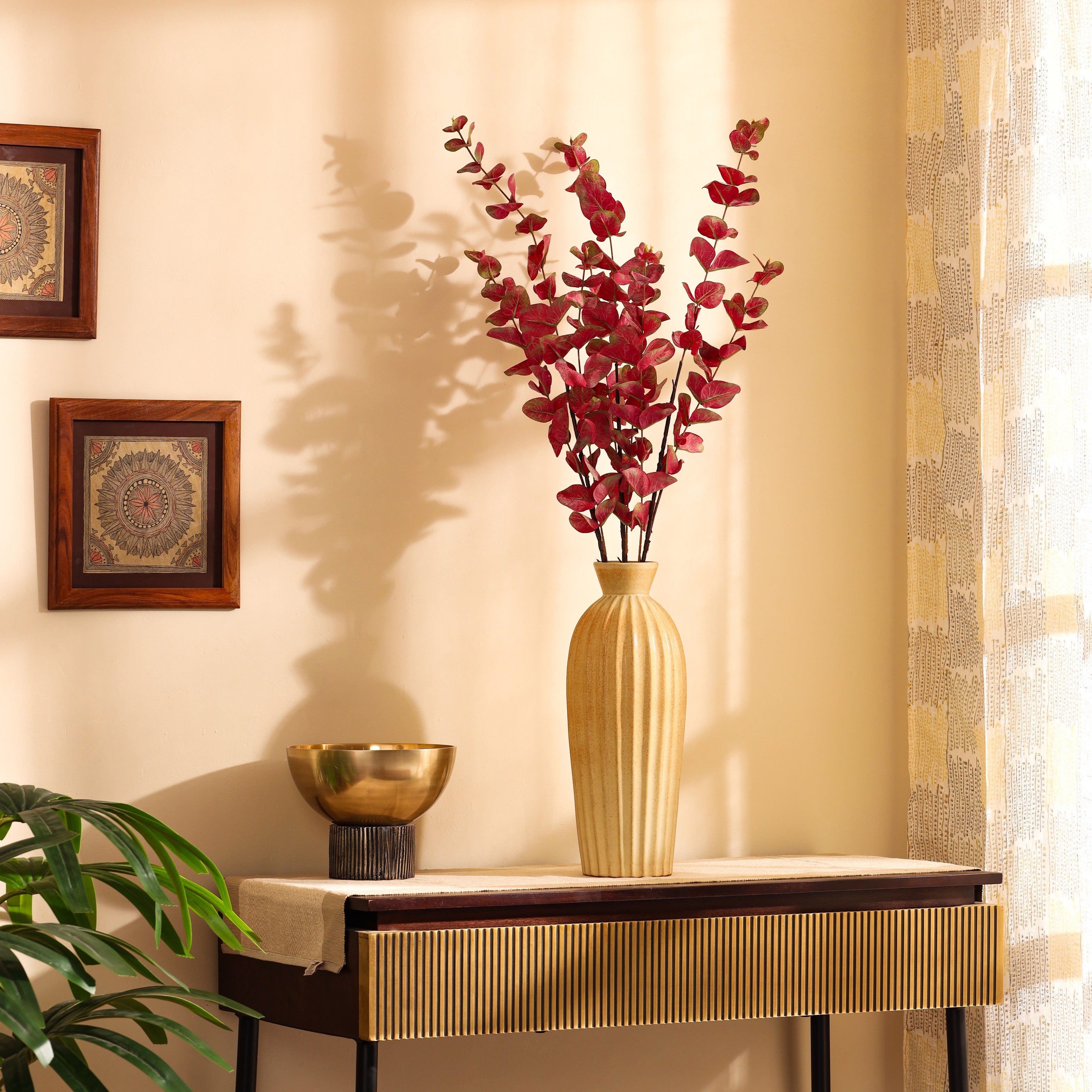 premium artificial red color eucalyptus 3 sticks 2.5 feet for home and office decor for indoor and outdoor use 