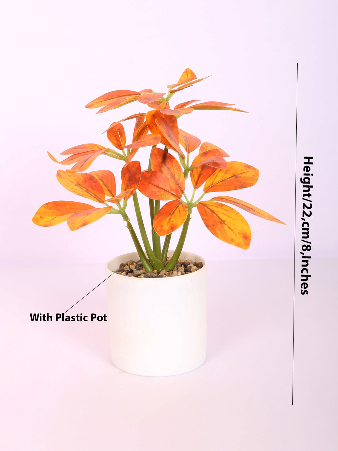 premium artificial schefflera potted bonsai plant with pot orange color 22 cm for home and office decor for indoor and outdoor use 
