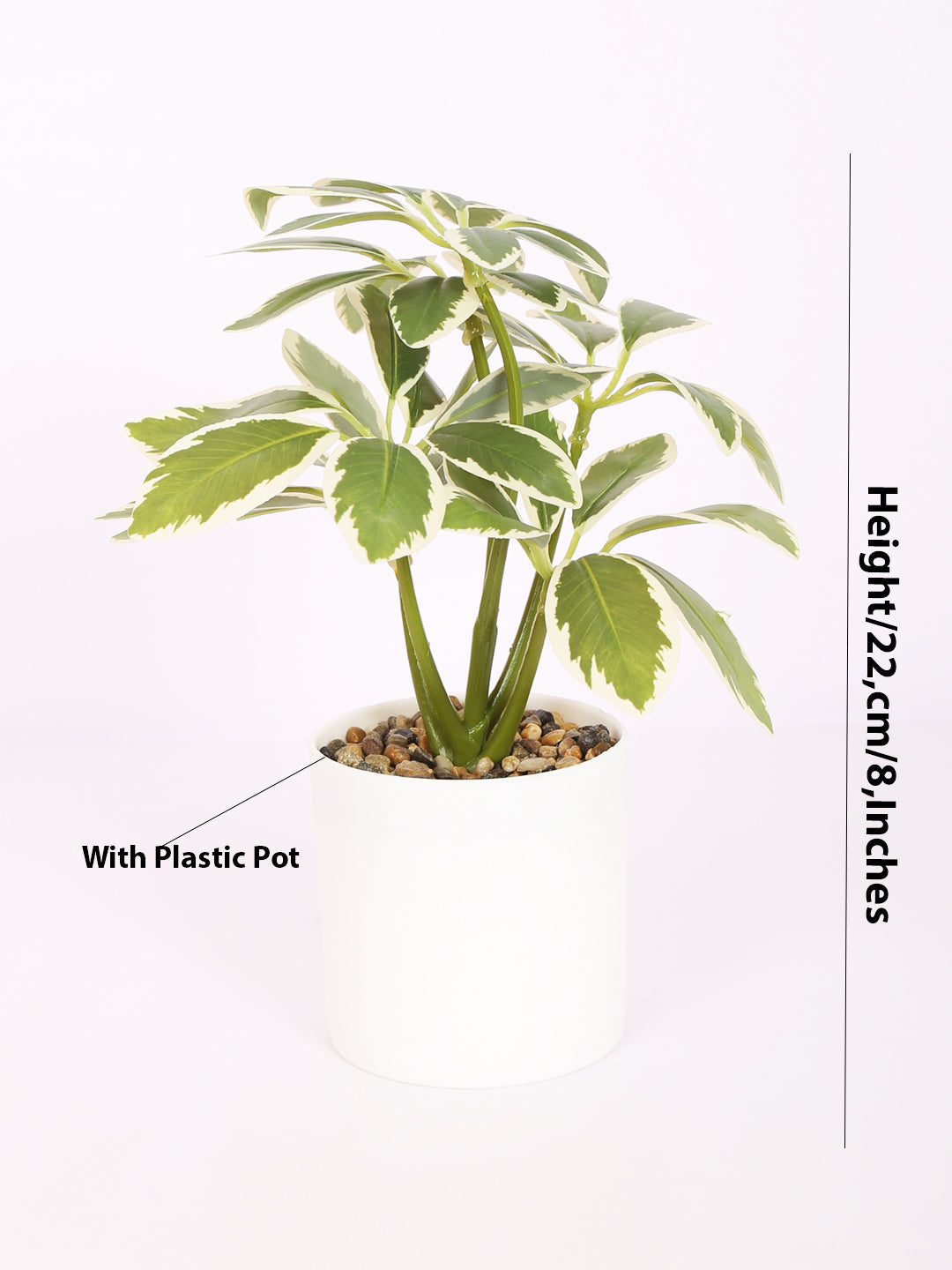 premium artificial schefflera potted bonsai plant with pot white color 22 cm for home and office decor for indoor and outdoor use 
