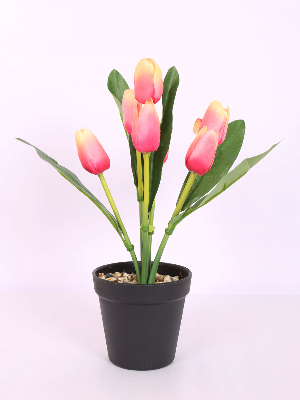 premium artificial tulip flower potted bonsai plant with pot 32 cm baby pink color for home and office decor for indoor and outdoor use 