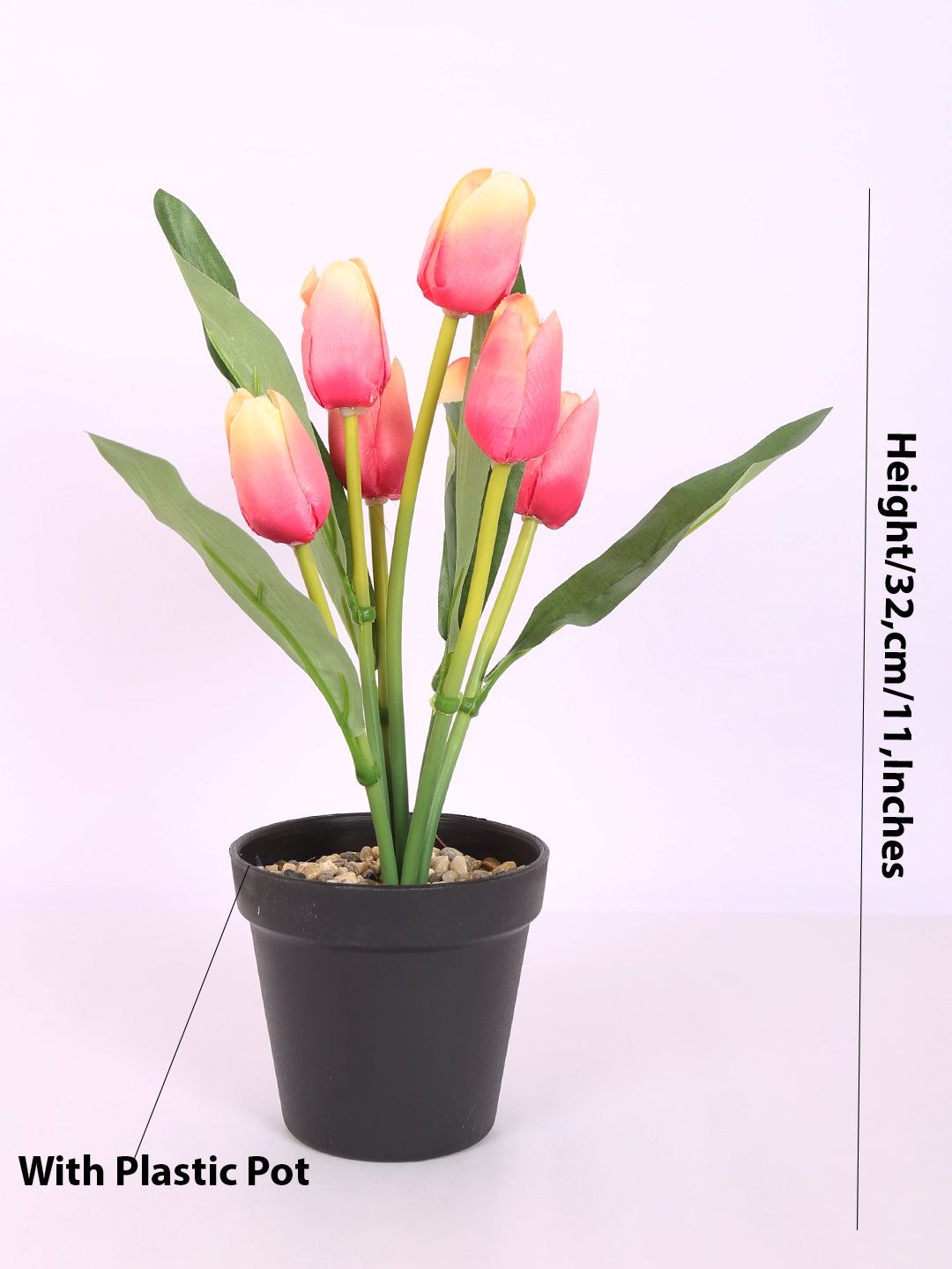 premium artificial tulip flower potted bonsai plant with pot 32 cm baby pink color for home and office decor for indoor and outdoor use 