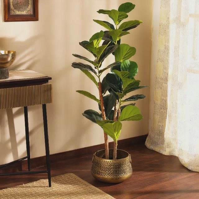 faux premium fiddle leaf fig plant with pot 4 feet for home and office decor for indoor and outdoor use