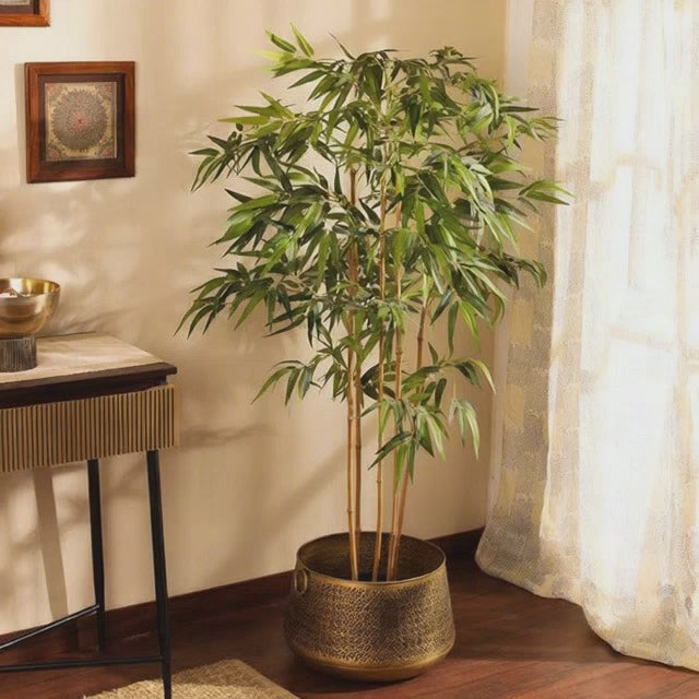 faux premium bamboo plant with pot 5 feet for home and office decor for indoor and outdoor use