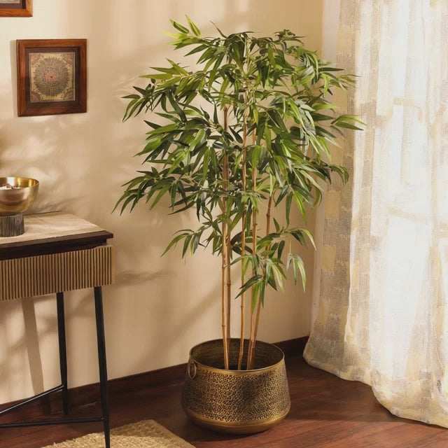 artificial luxe bamboo plant with black pot 5 feet for home and office decor for indoor and outdoor use