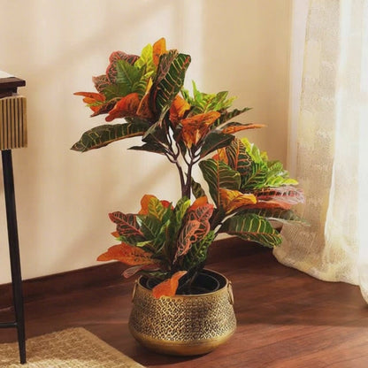 Artificial Croton Plant in Black Pot (3 Feet)