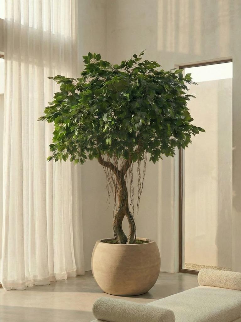 Artificial Ficus Leaf Fiber Trunk Plant 8 Feet With Pot