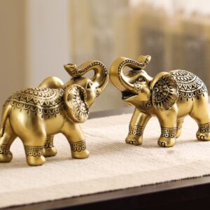 Decorative Small Ornate Gold Polyresin Elephant Figurines (Set of 2)